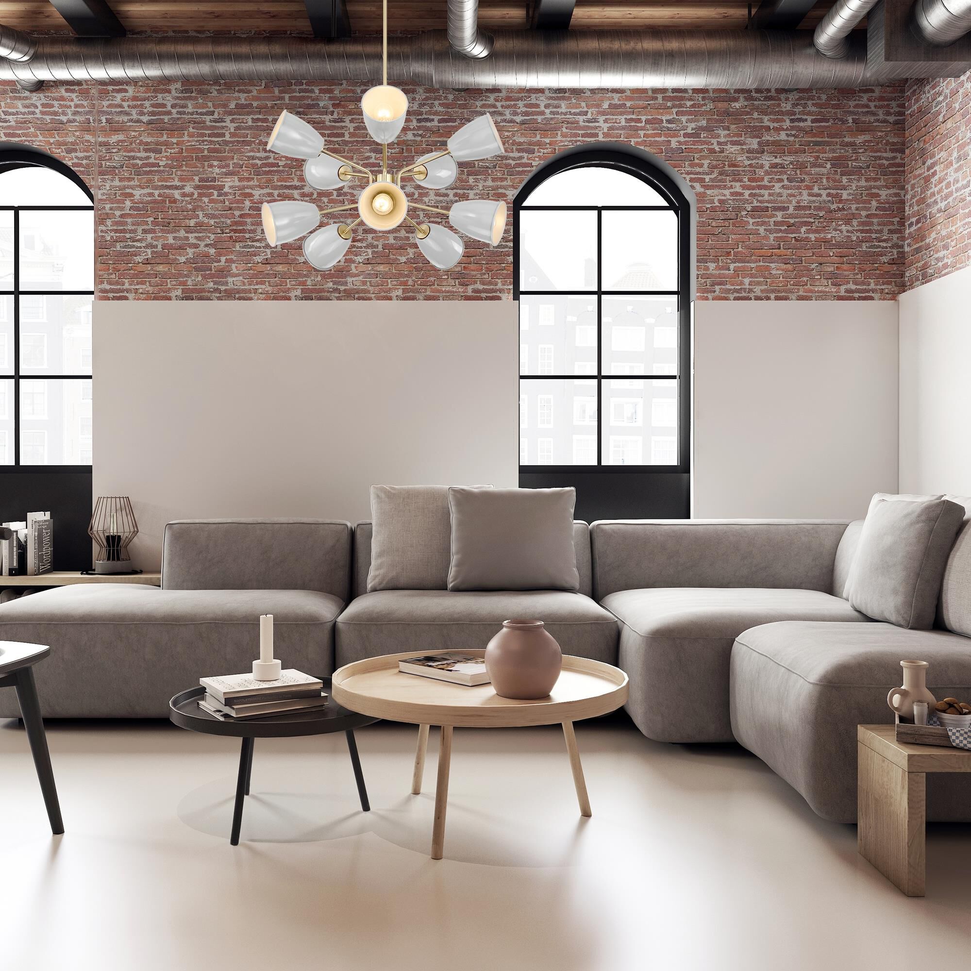 Shown in Brushed Gold finish and Grey Sky shade