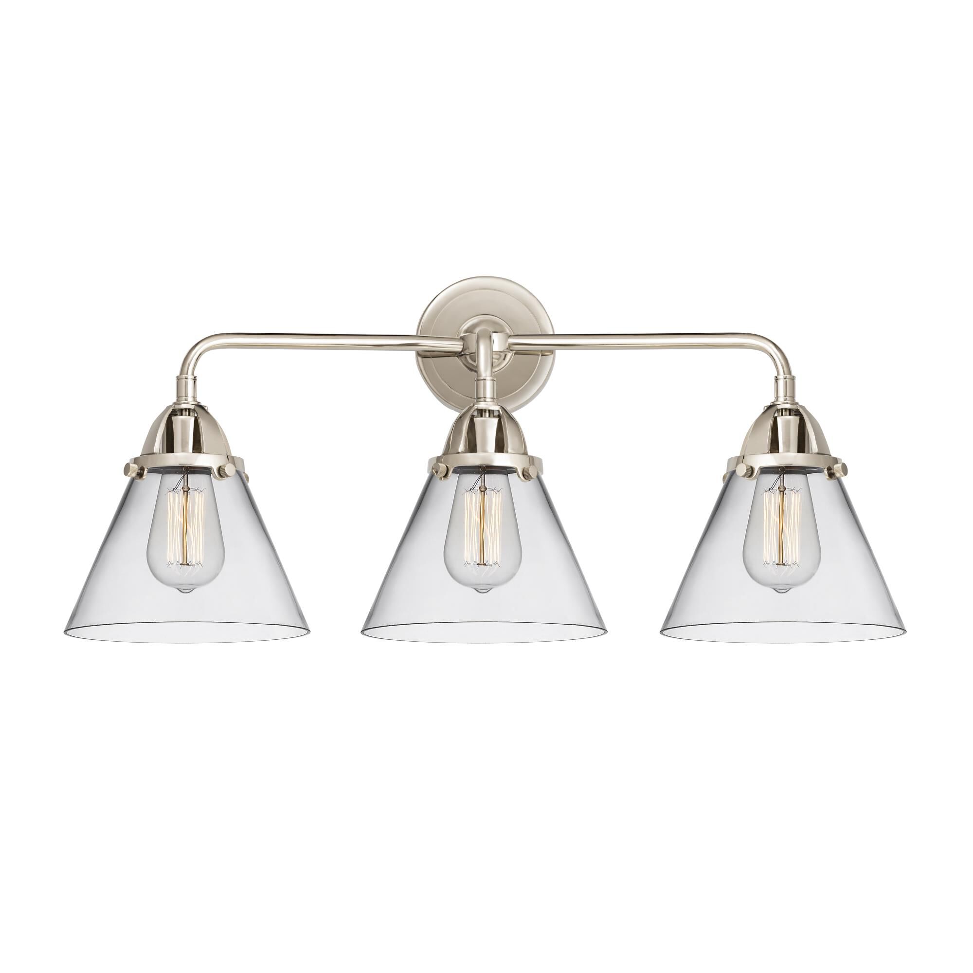Shown in Polished Nickel finish and Clear Large Cone glass and No Shade shade