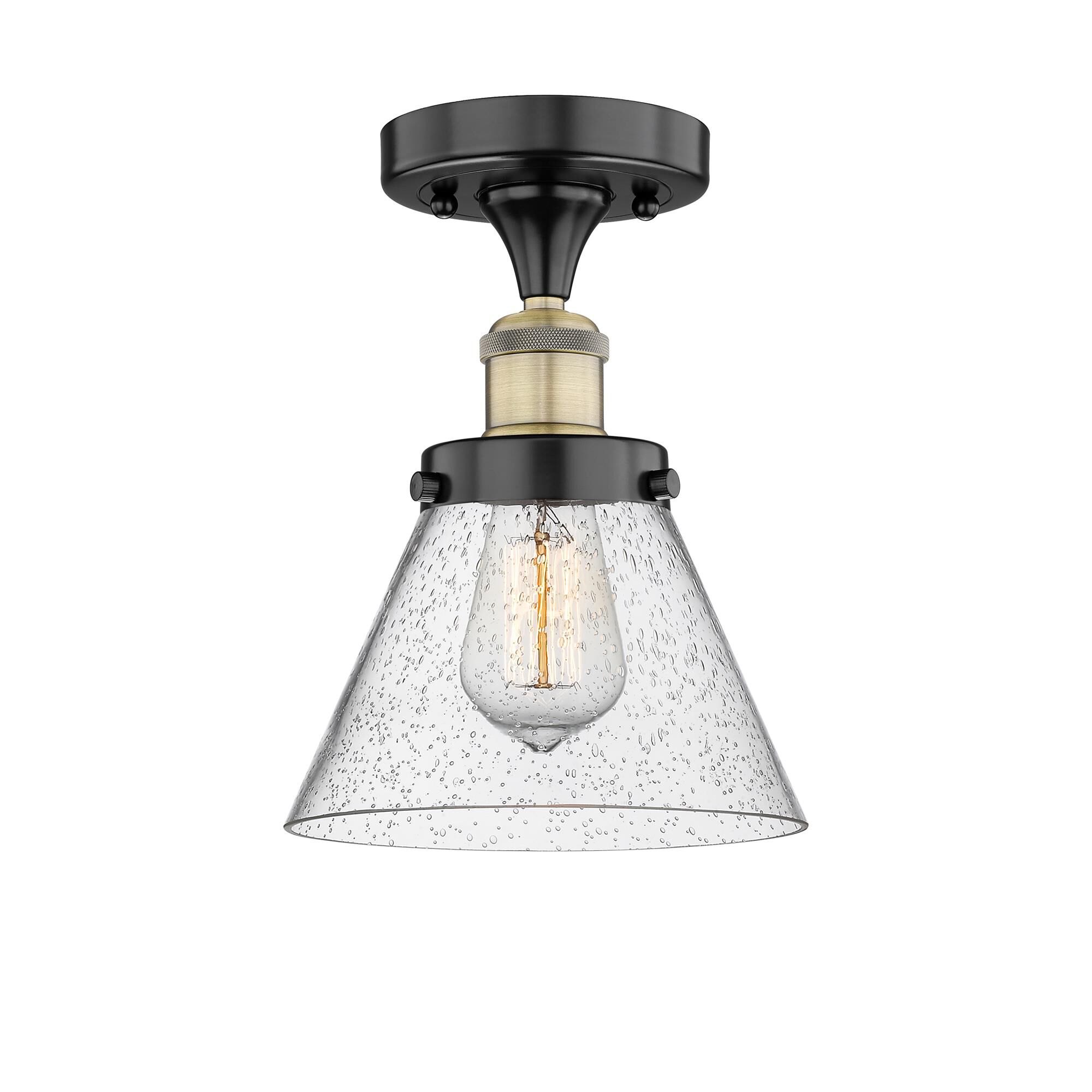 Shown in Black Antique Brass finish and Seedy glass