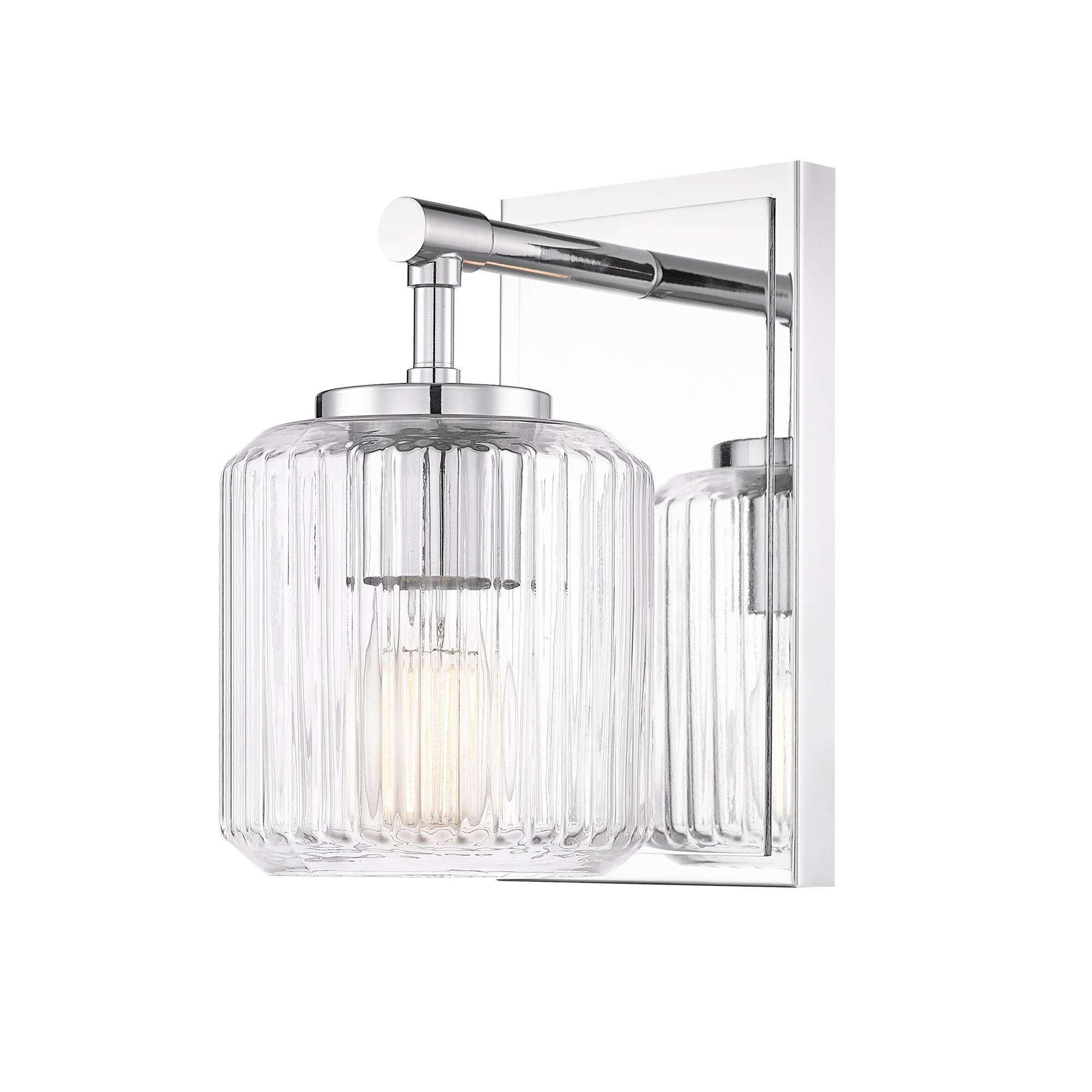 Shown in Chrome finish and Clear Ribbed glass and Clear Ribbed shade