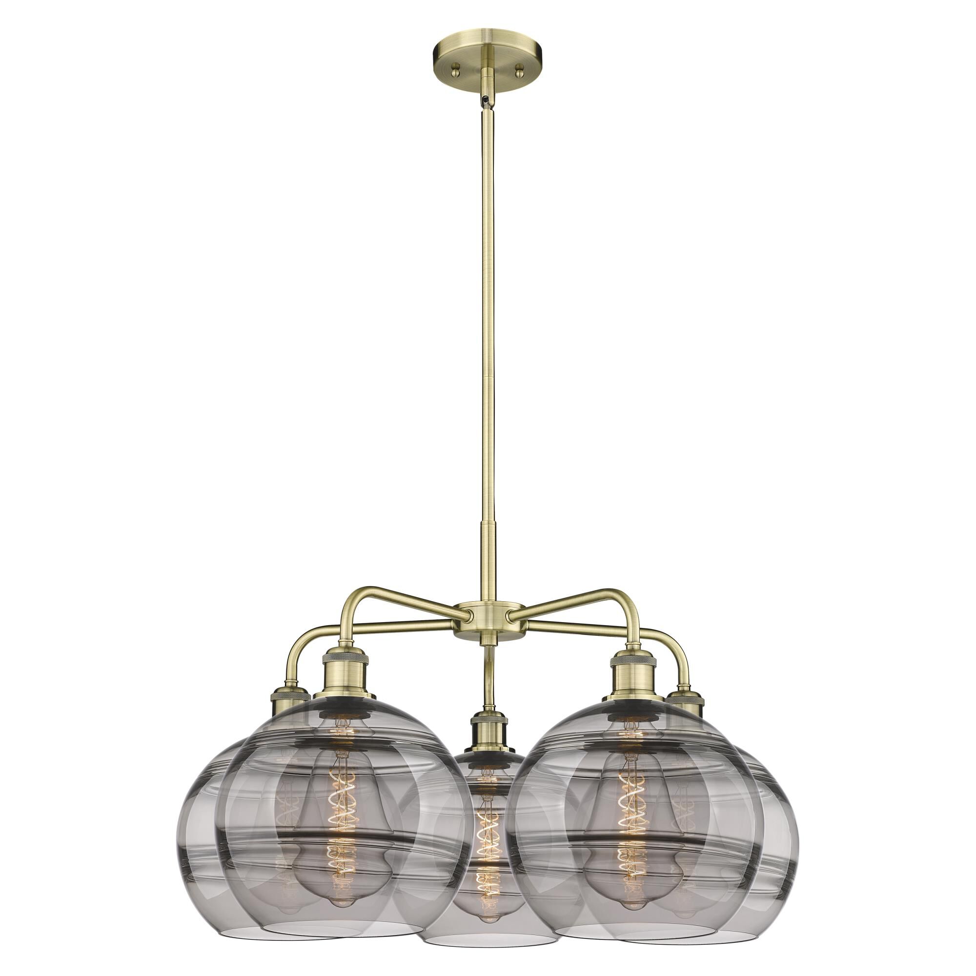 Shown in Antique Brass finish and Light Smoke glass