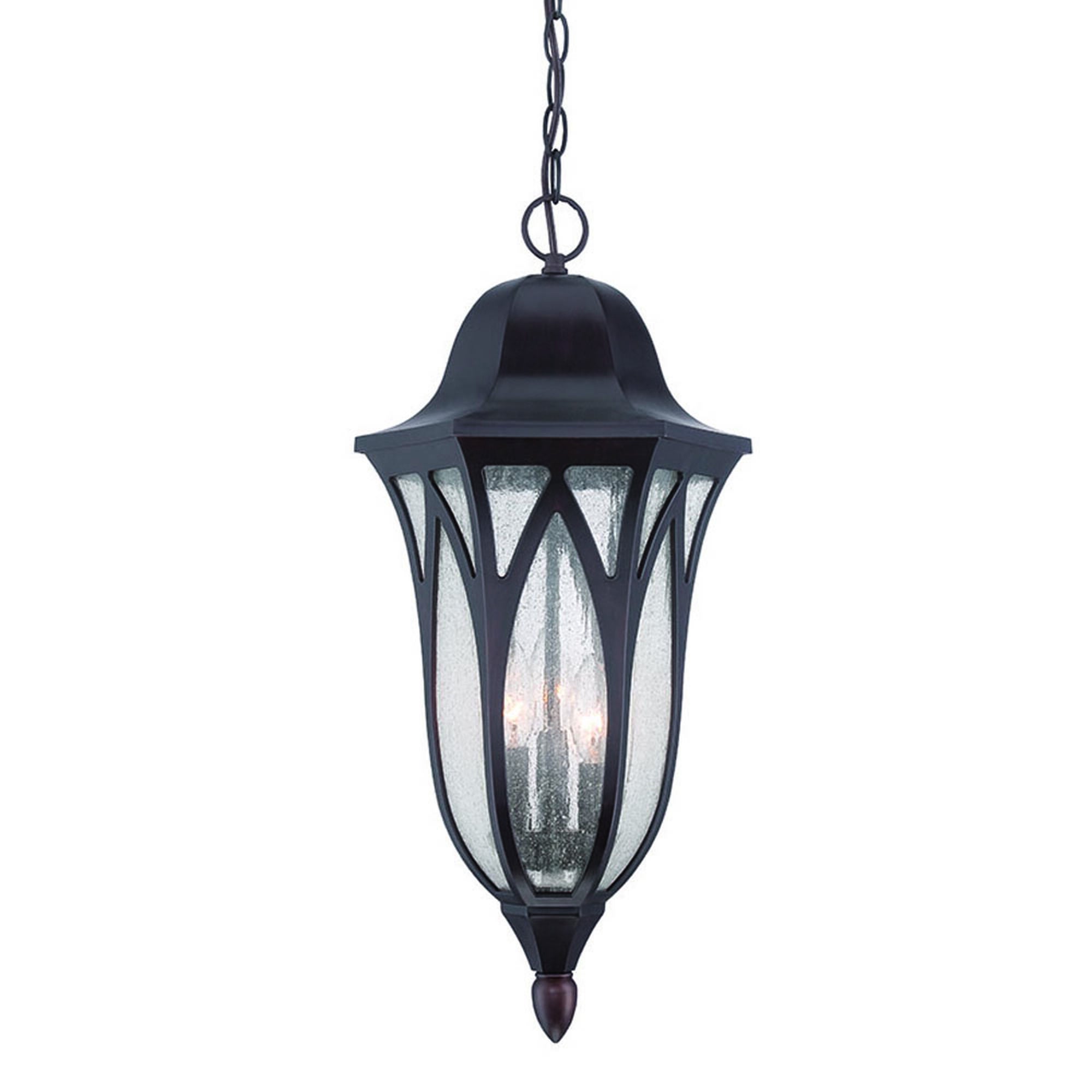 Shown in Oil Rubbed Bronze finish and Clear glass and Clear Seeded Glass Panes shade