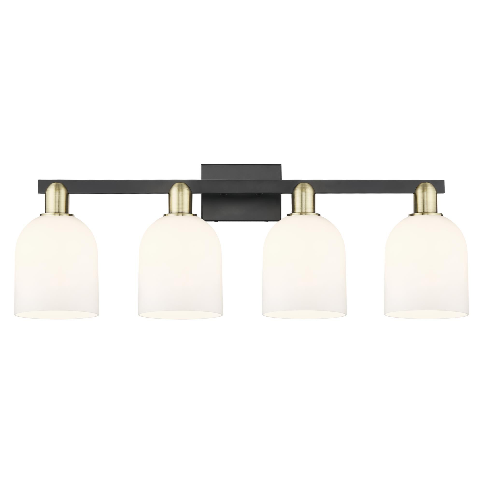 Shown in Black Antique Brass finish and White glass