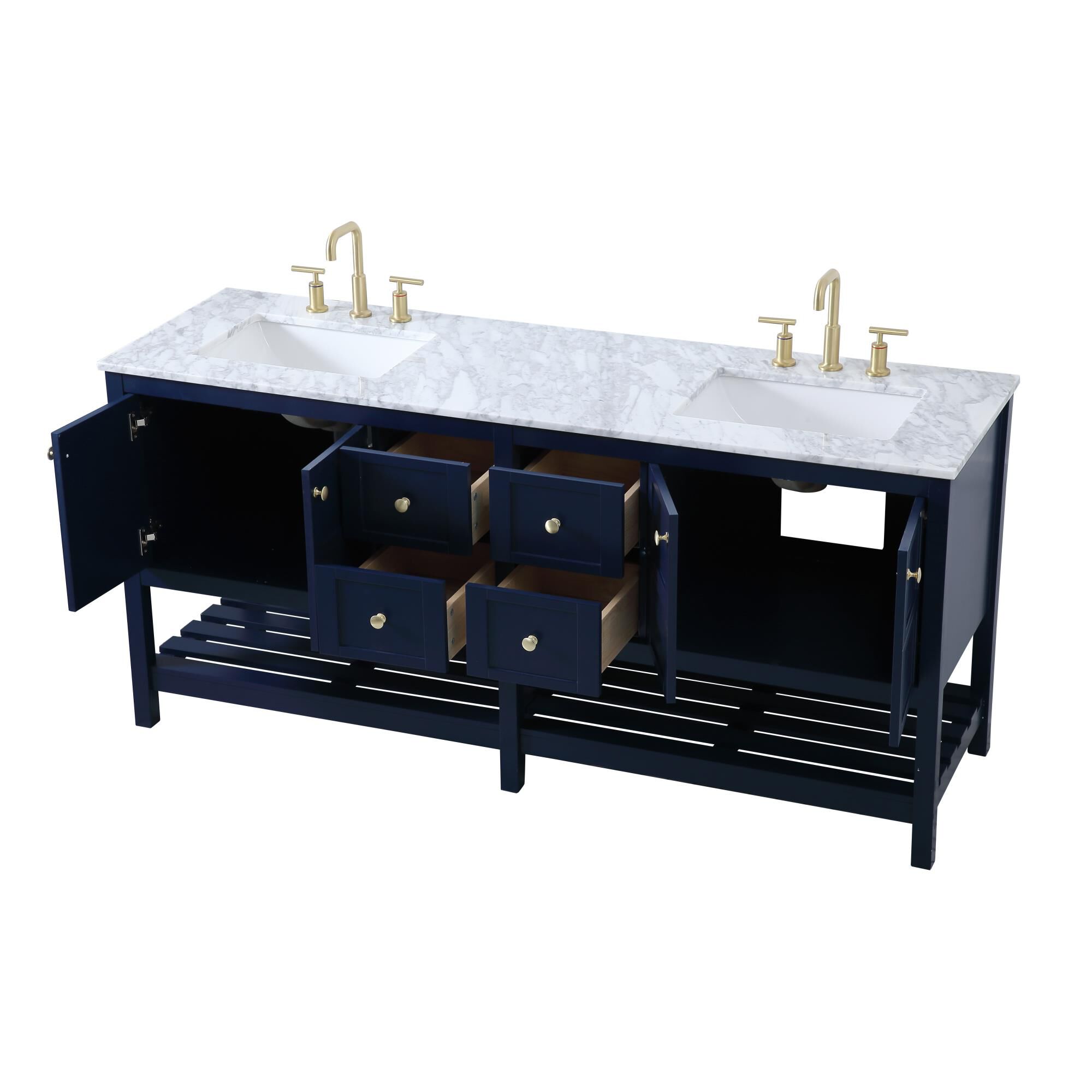 Shown in Blue And Gold With Carrara White Marble finish