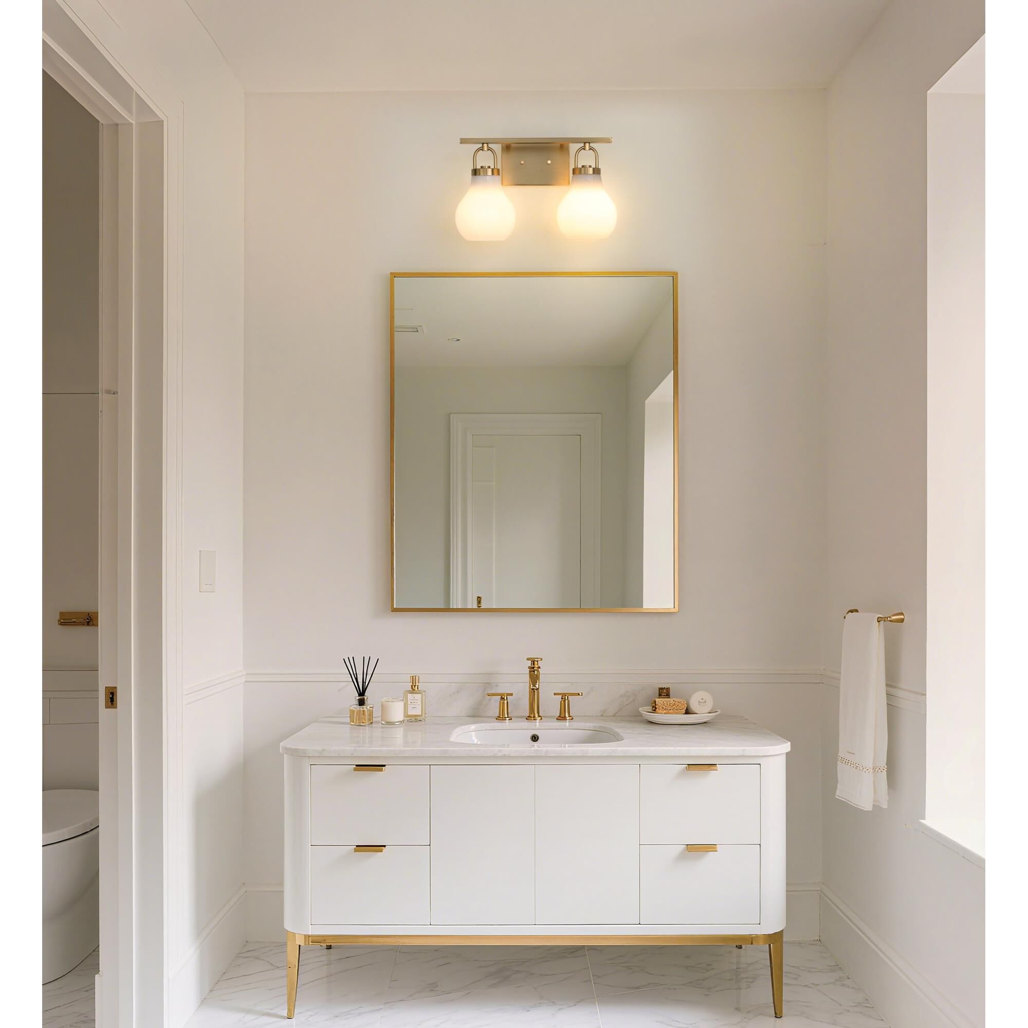 Shown in Champagne Gold finish and Opal glass