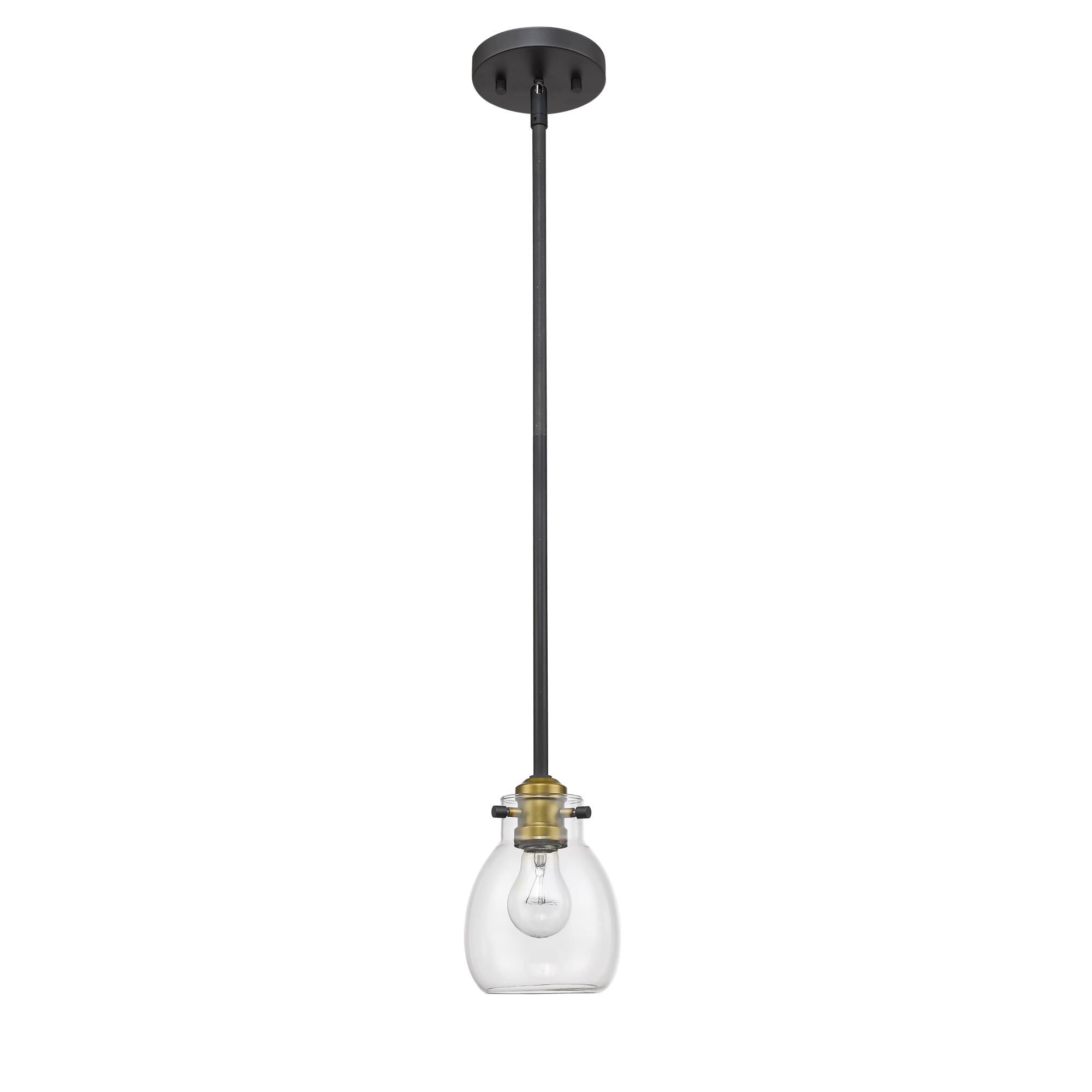Shown in Matte Black + Olde Brass finish and Glass shade