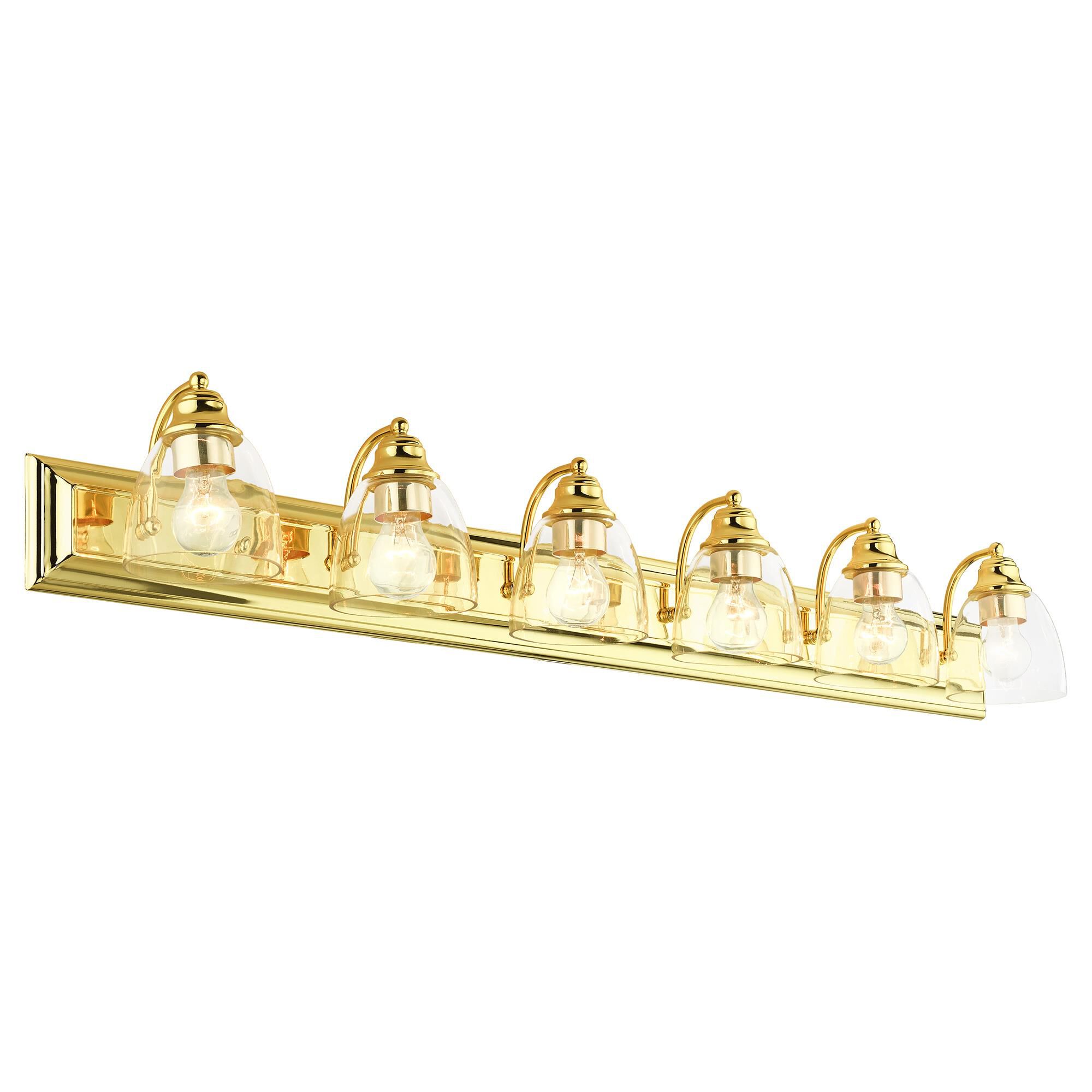 Shown in Polished Brass finish and Hand Blown Clear glass