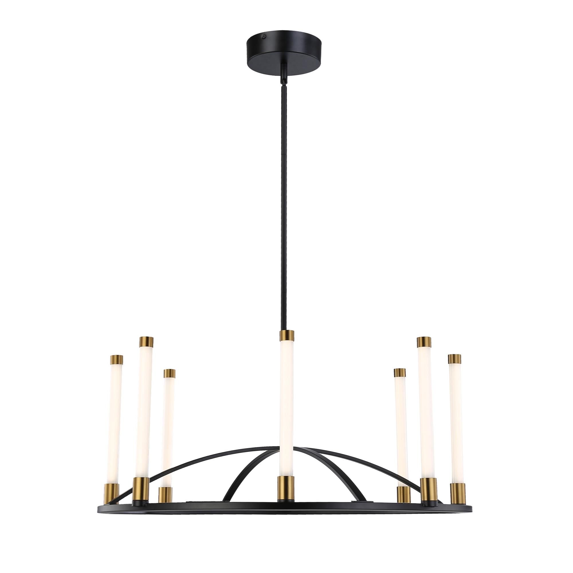 Shown in Matte Black & Brass finish and Glass+acrylic shade