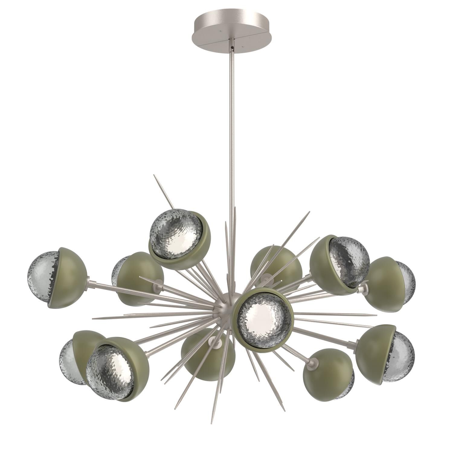 Shown in Beige Silver finish and Smoke glass and Sage Green accent