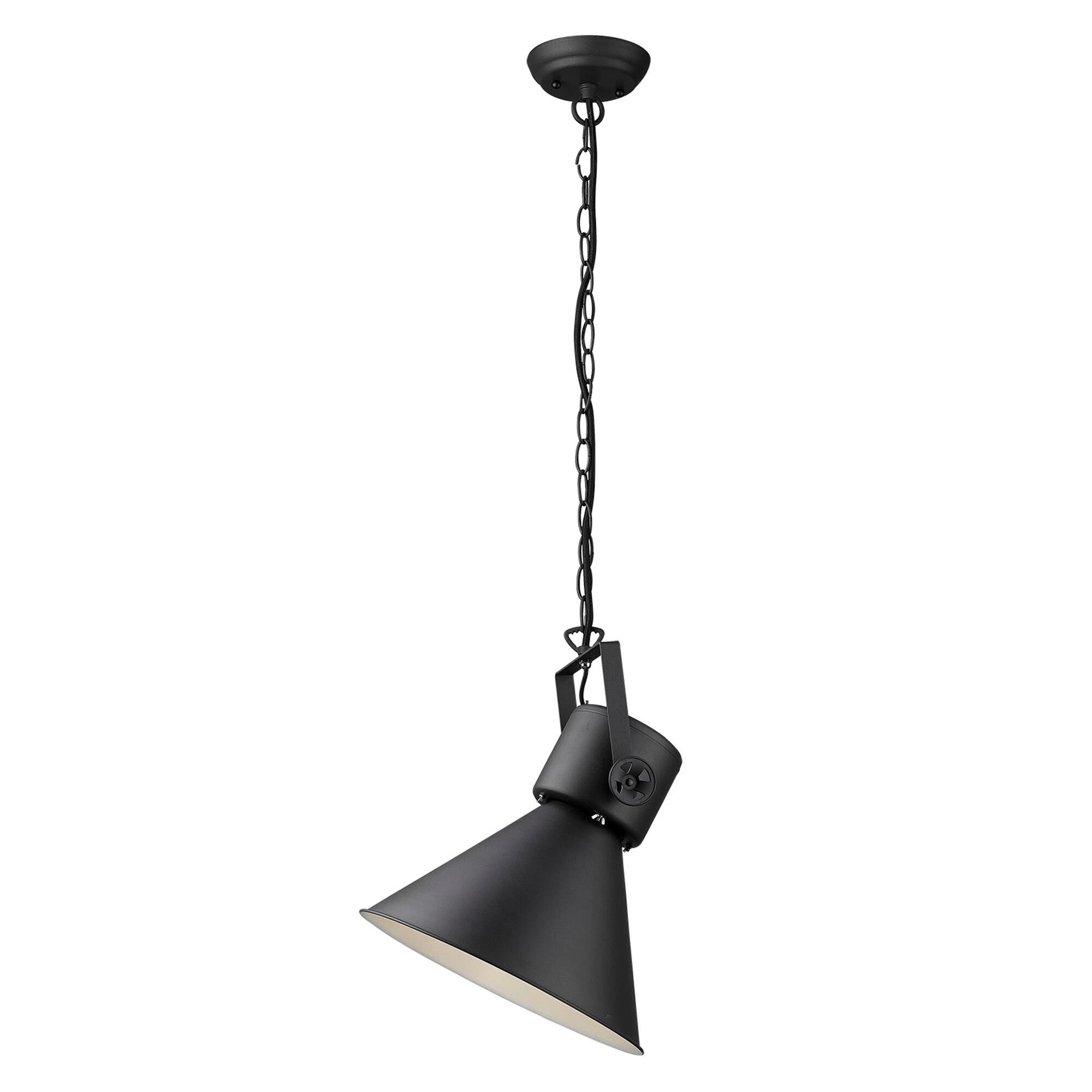 Shown in Matte Black finish and Black glass and Black Metal Cone Shaped  W/ White Interior shade