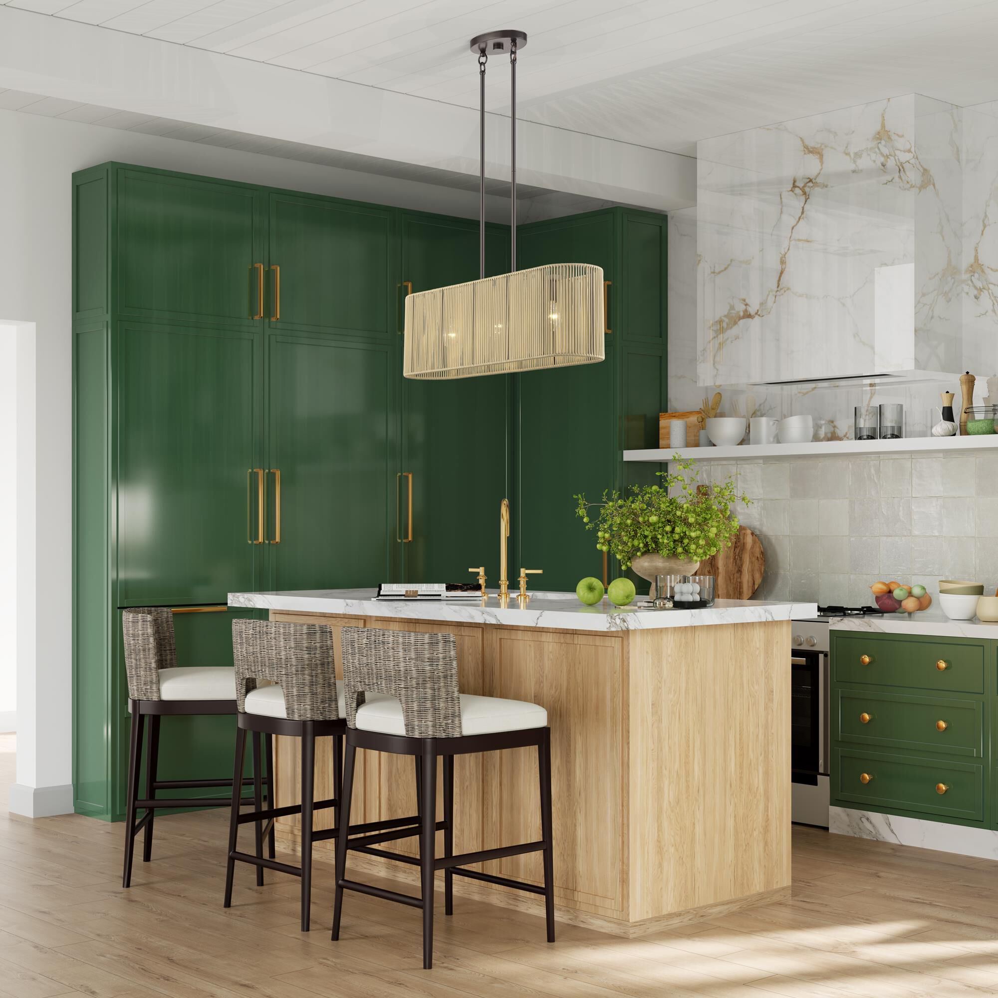 Shown in English Bronze finish and Hand-Woven Venetian Gold Color Polyester Rope shade