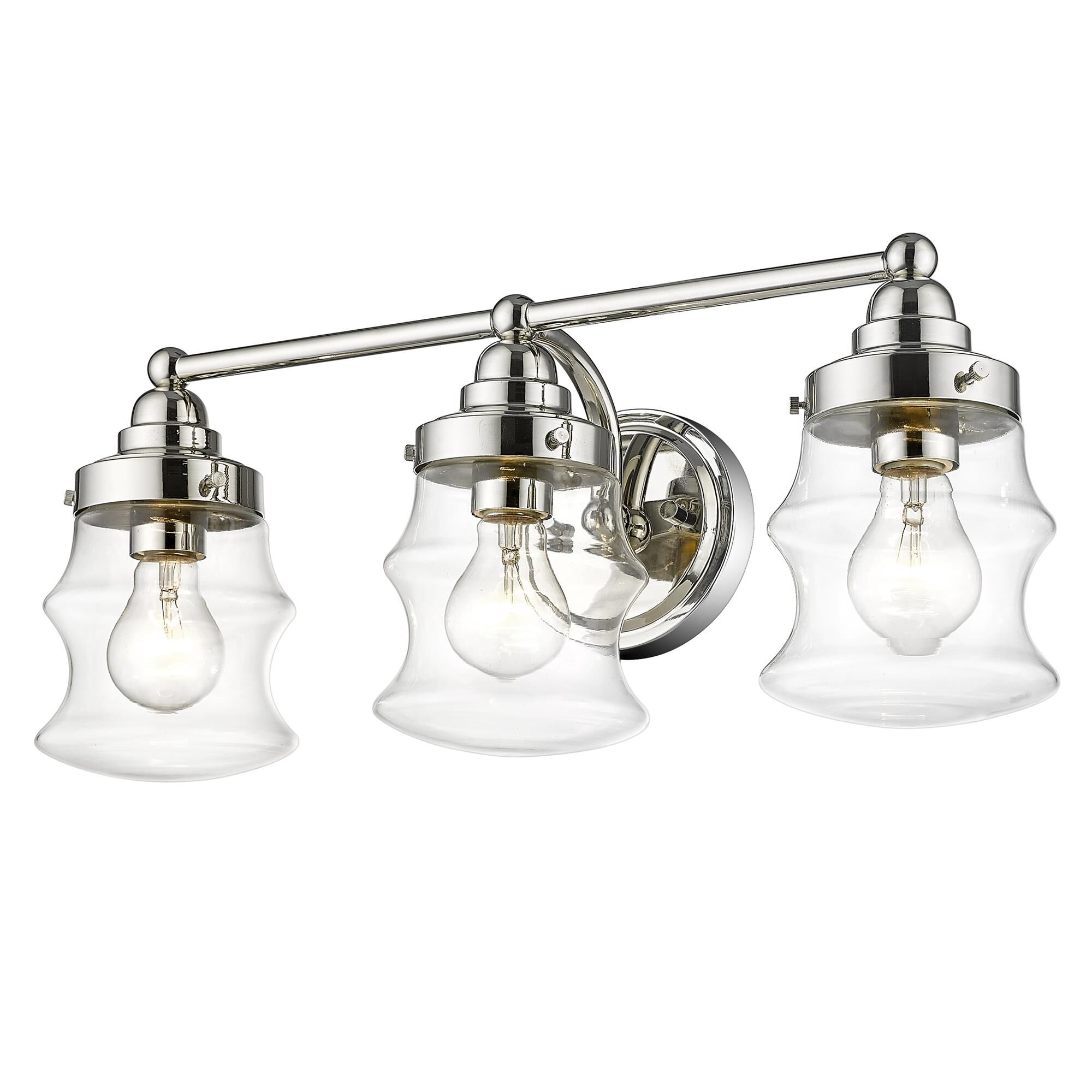 Shown in Polished Nickel finish and Clear Glass shade