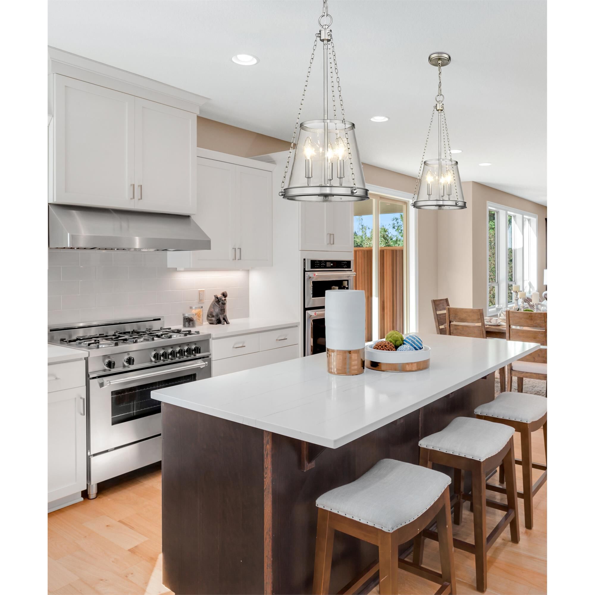 Shown in Brushed Nickel finish and Clear glass and Clear shade
