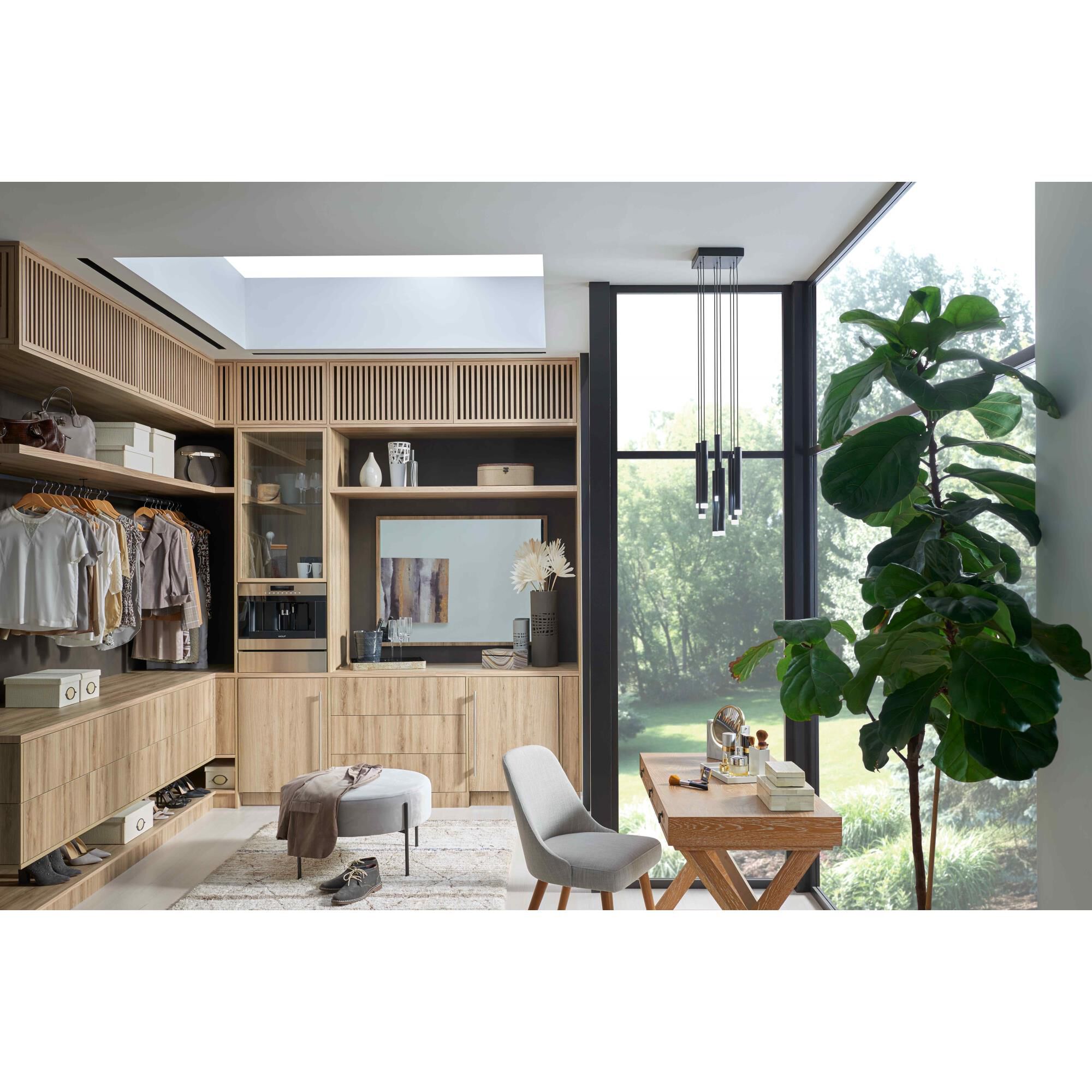 Shown in Black finish and Black glass and Black accent