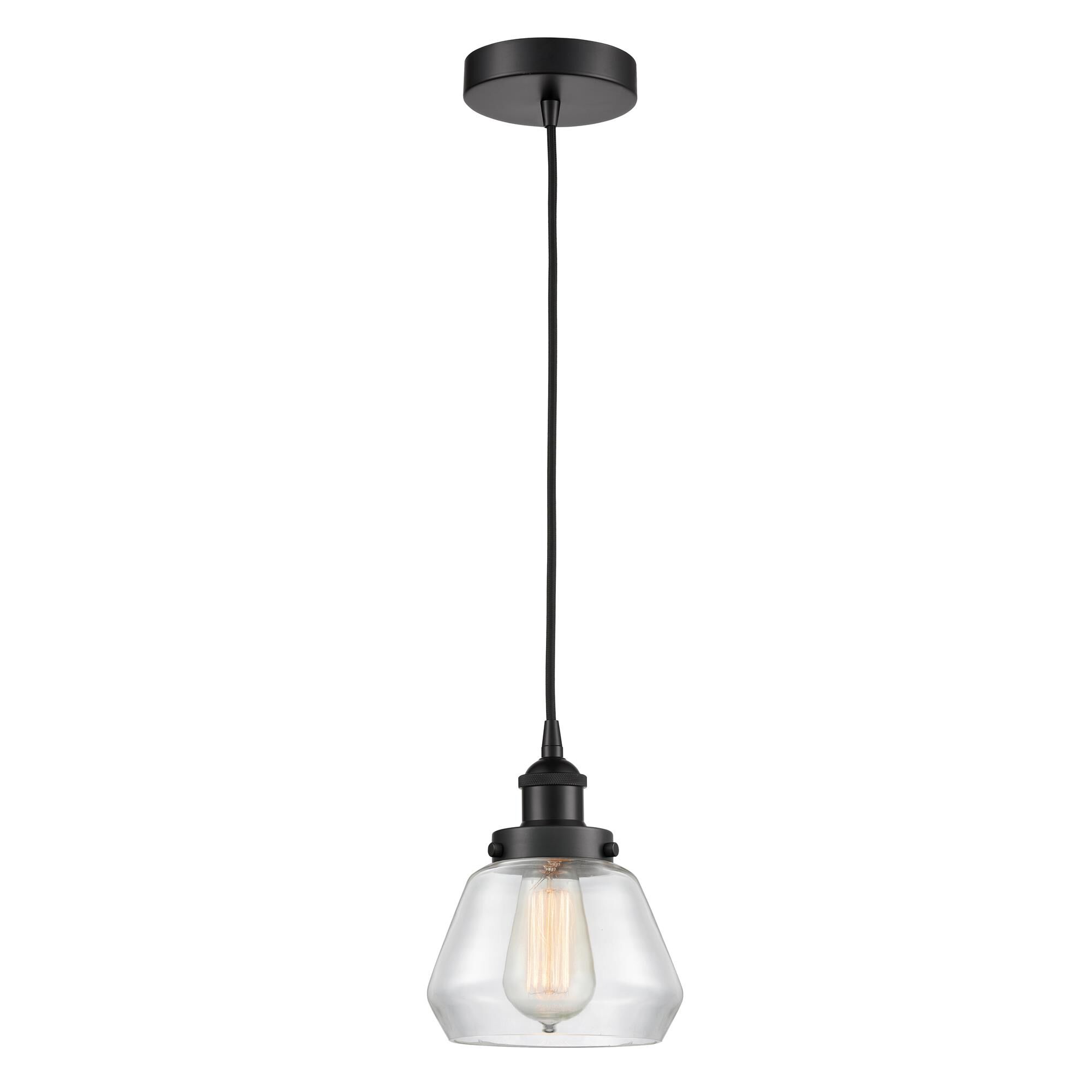 Shown in Matte Black finish and Clear Fulton glass
