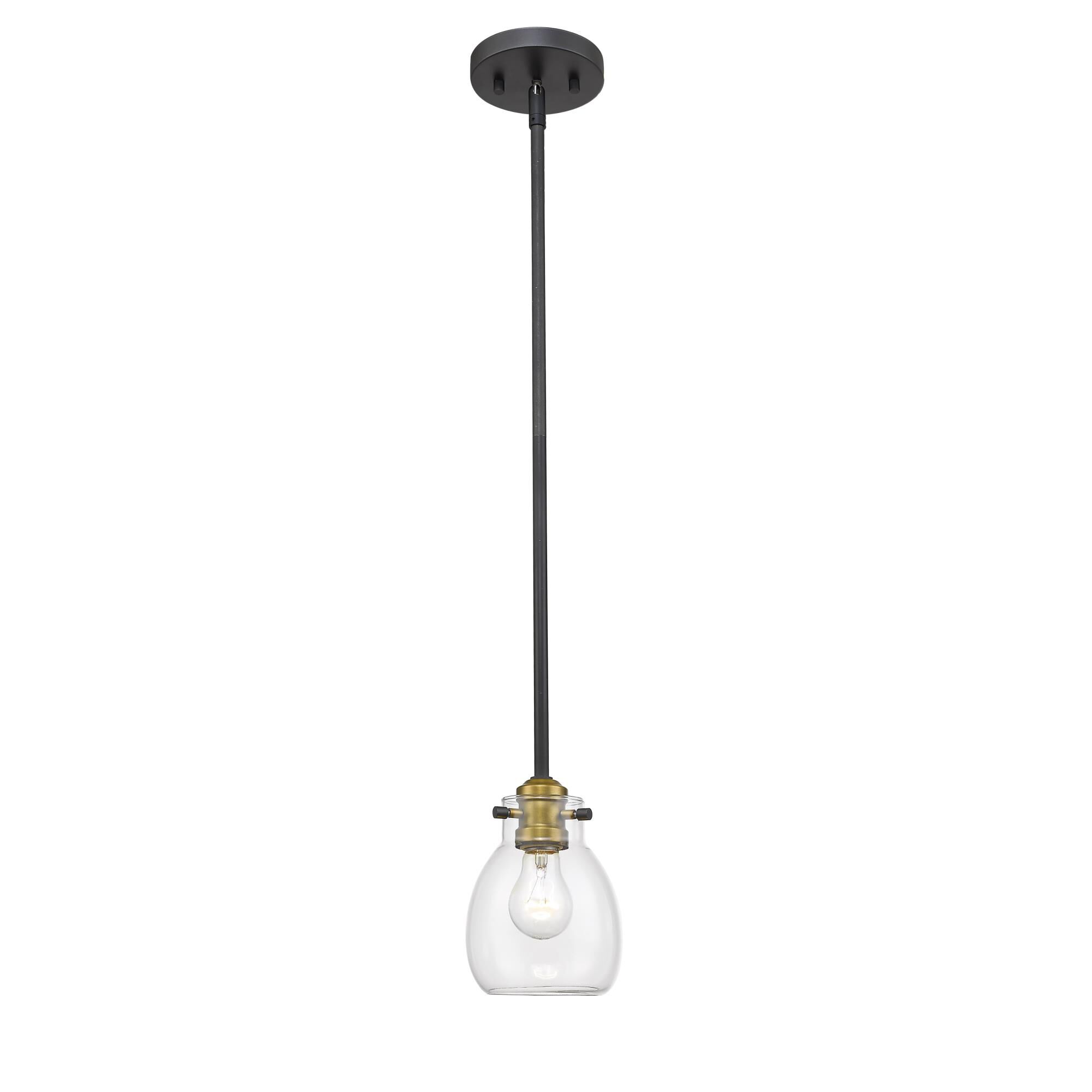 Shown in Matte Black + Olde Brass finish and Glass shade