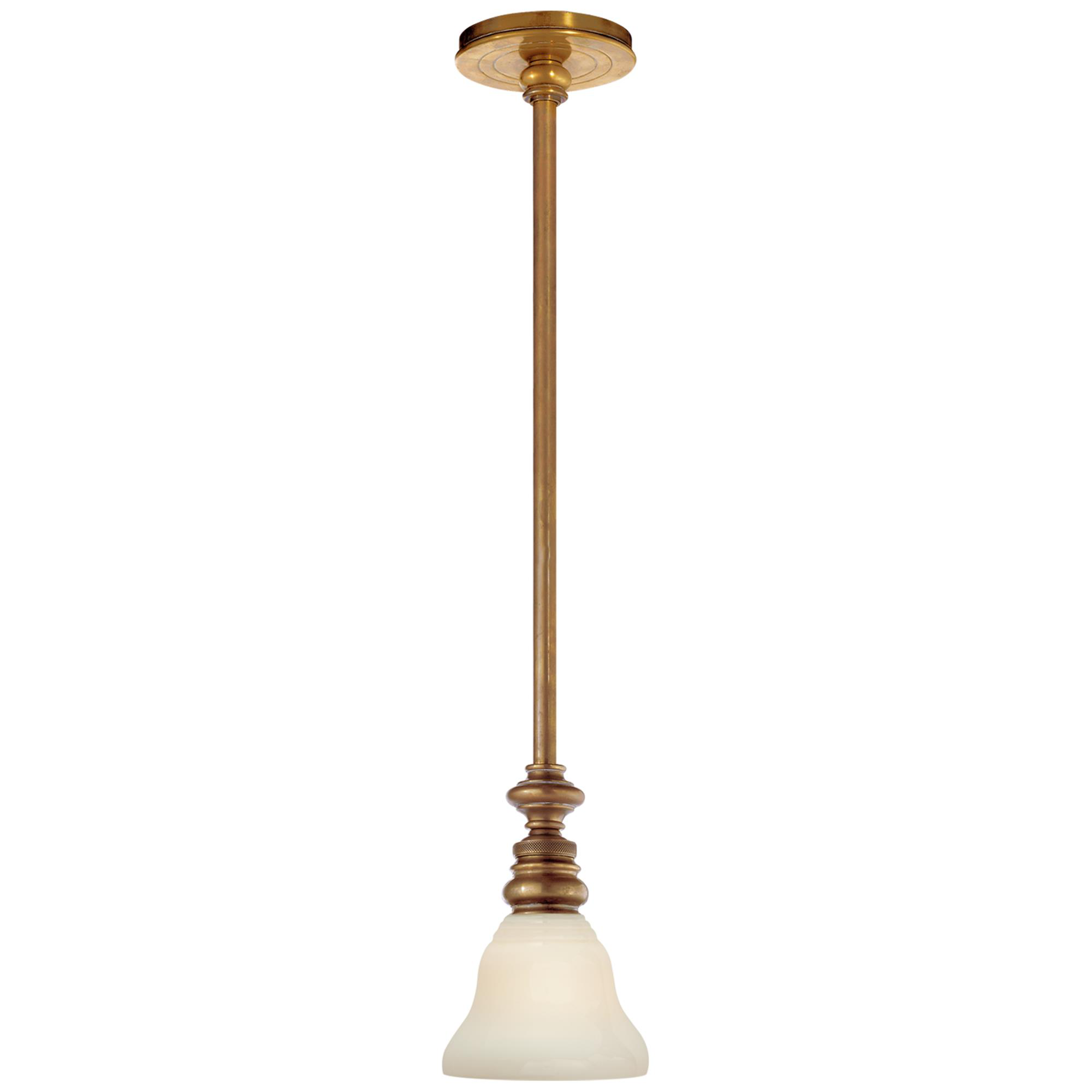 Shown in Hand-Rubbed Antique Brass finish and White Glass Desk shade