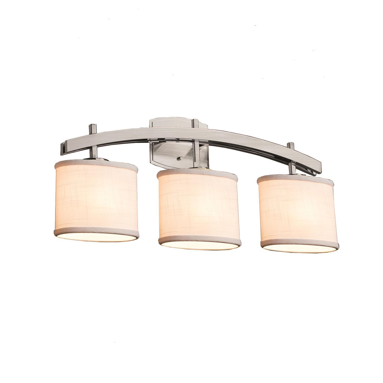 Shown in Brushed Nickel finish and Cream Woven Fabric shade and Oval accent