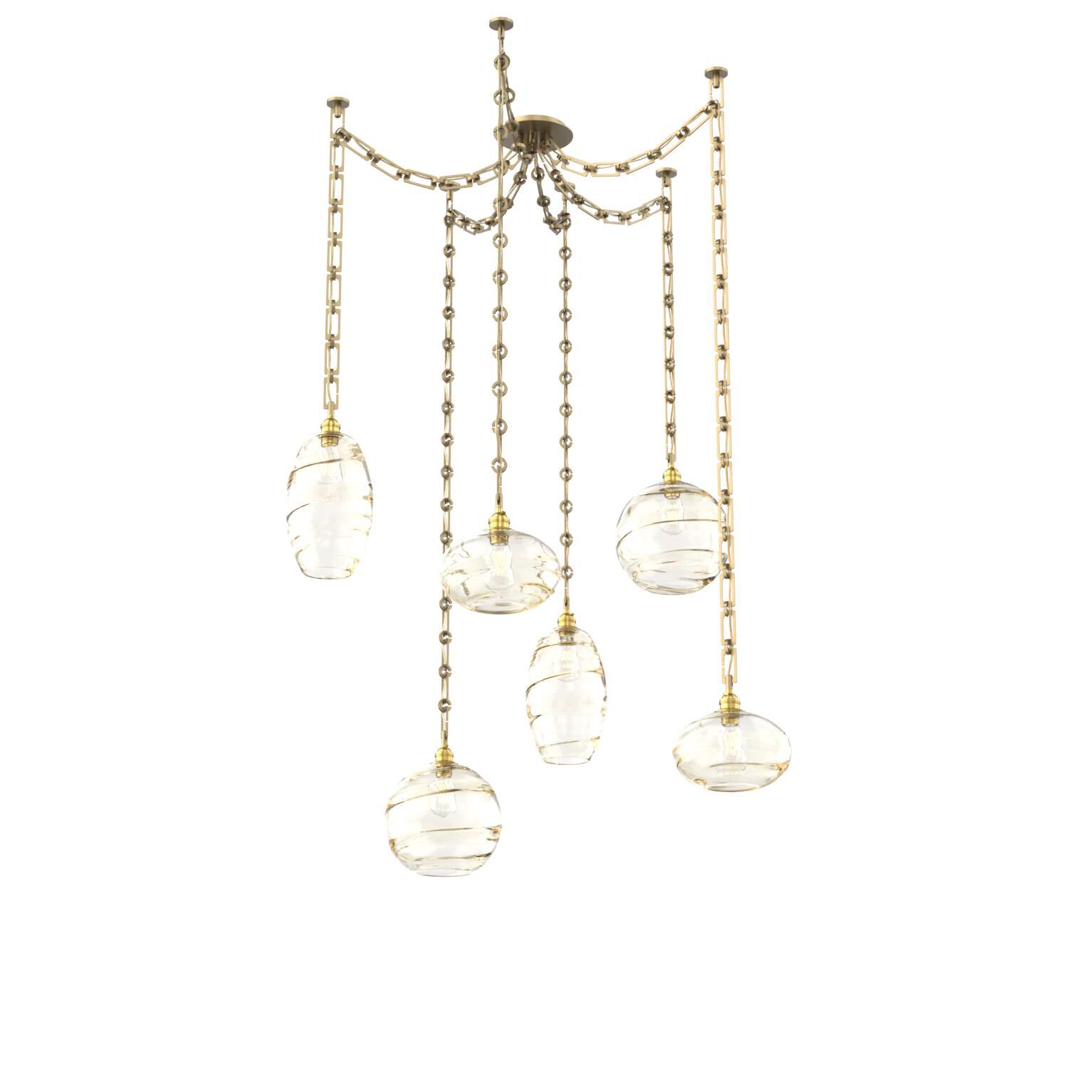 Shown in Gilded Brass finish and Amber glass