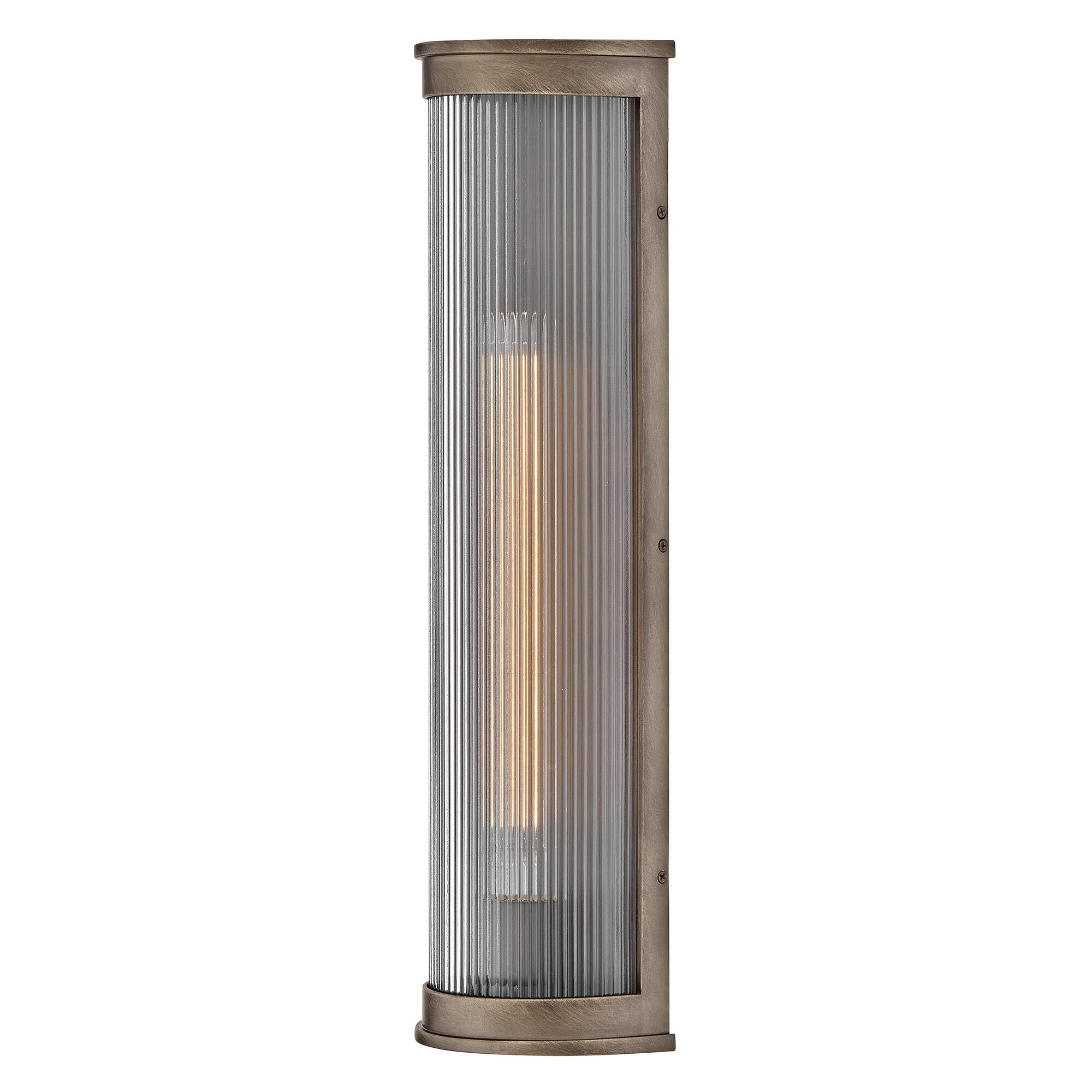 Shown in Burnished Bronze finish and Clear Ribbed glass