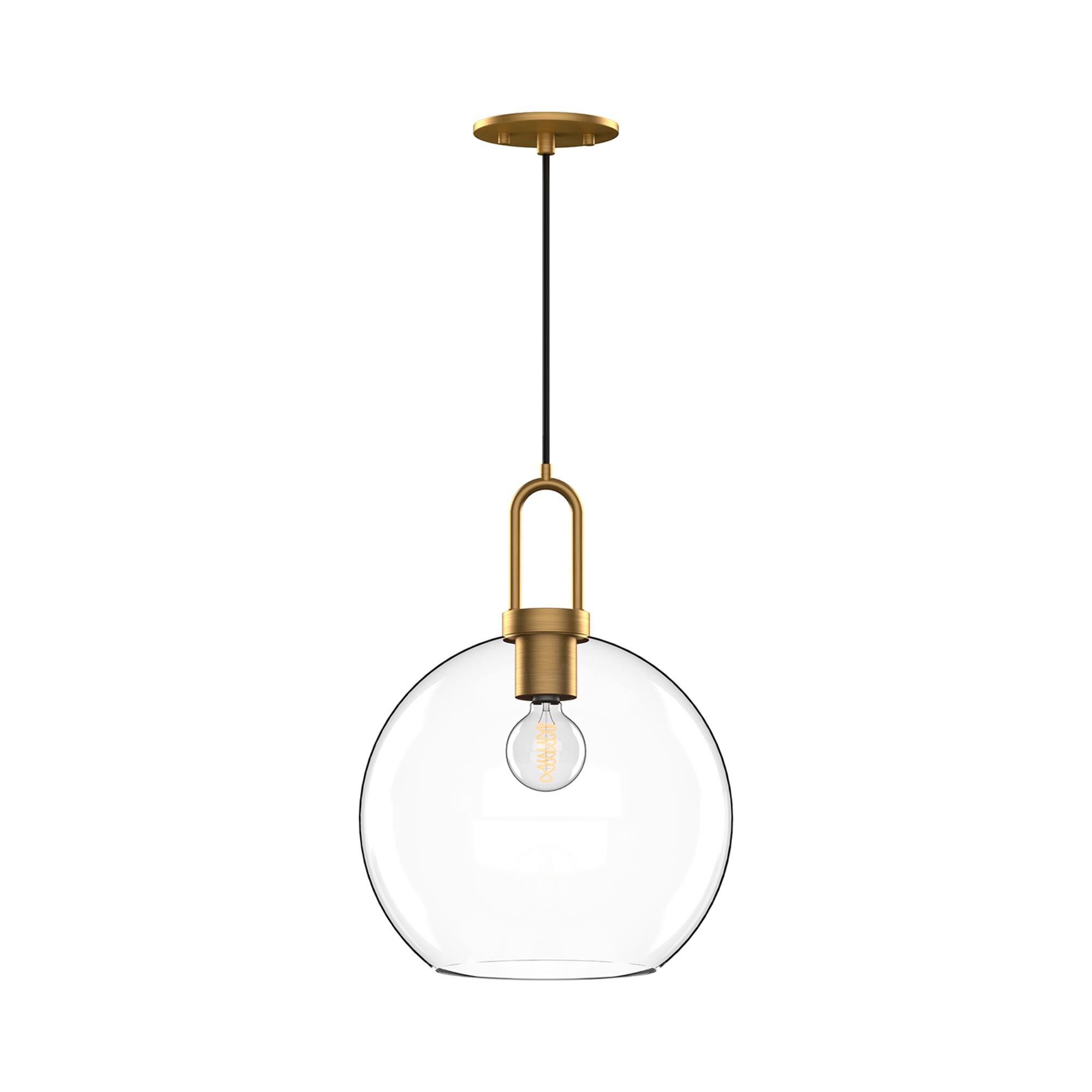 Shown in Aged Gold finish and Clear glass and Black Braided Cord accent