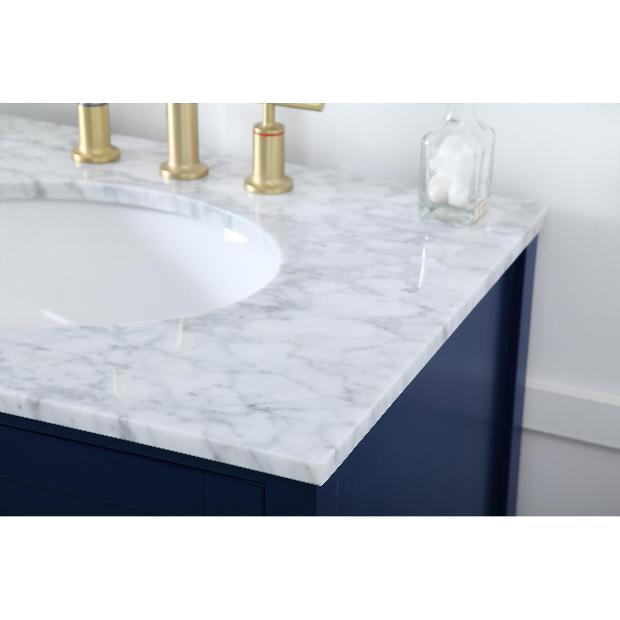 Shown in Blue And Gold With Carrara White Marble finish