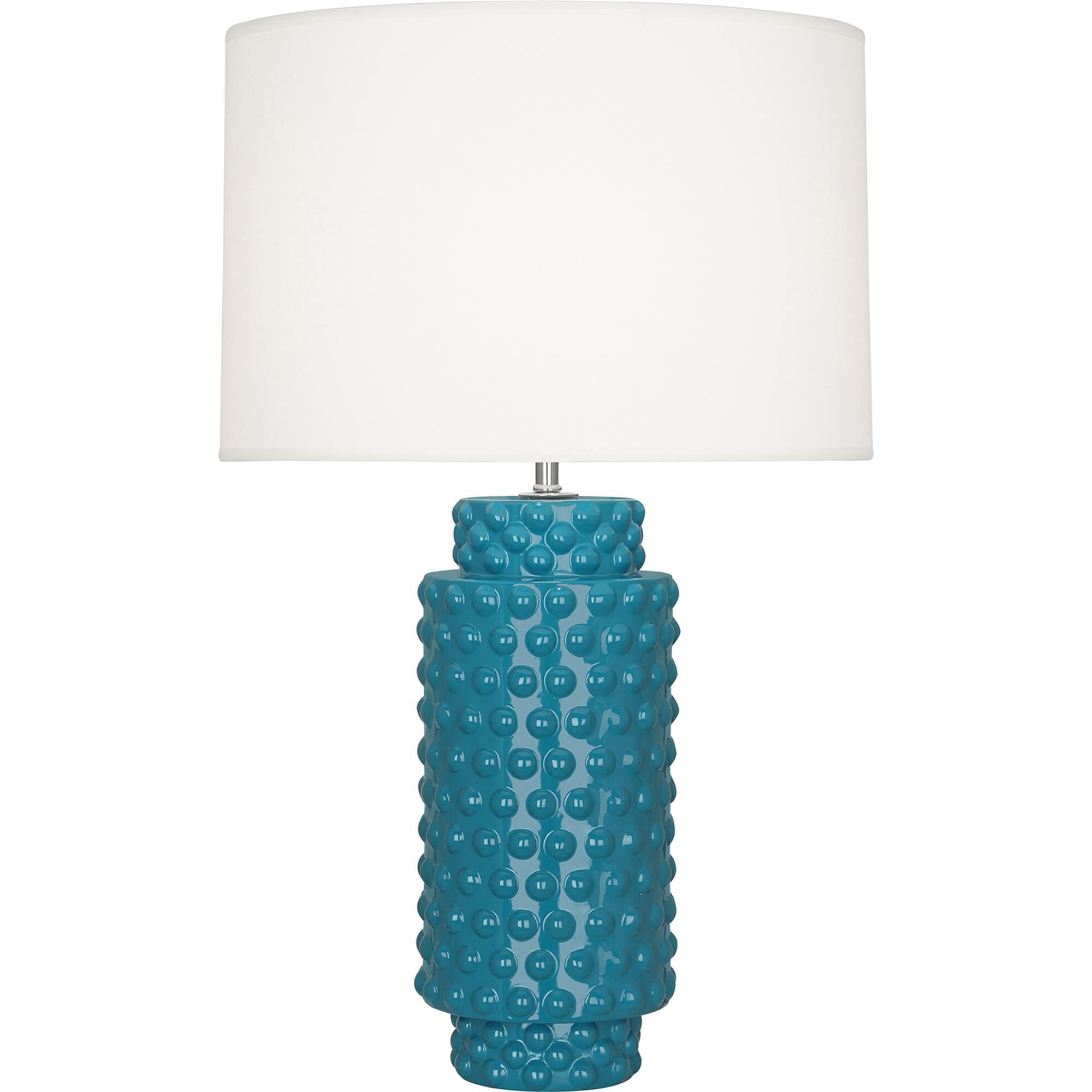 Shown in Peacock Glazed Textured Ceramic finish and Fondine Fabric shade