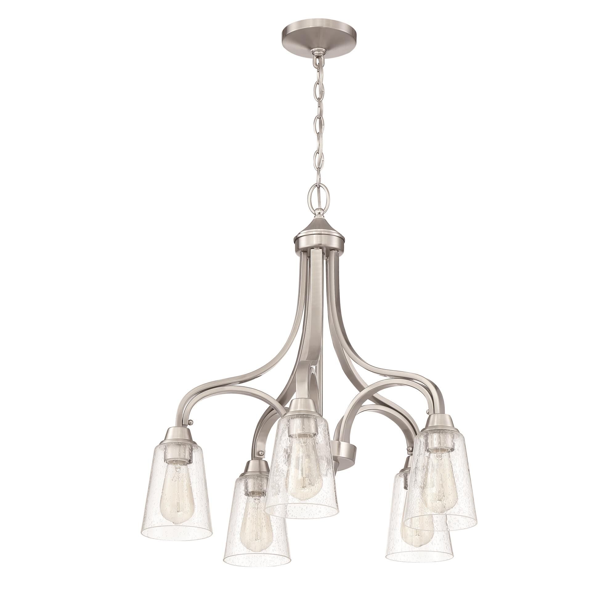 Shown in Brushed Polished Nickel finish and Clear Seeded glass and Glass shade