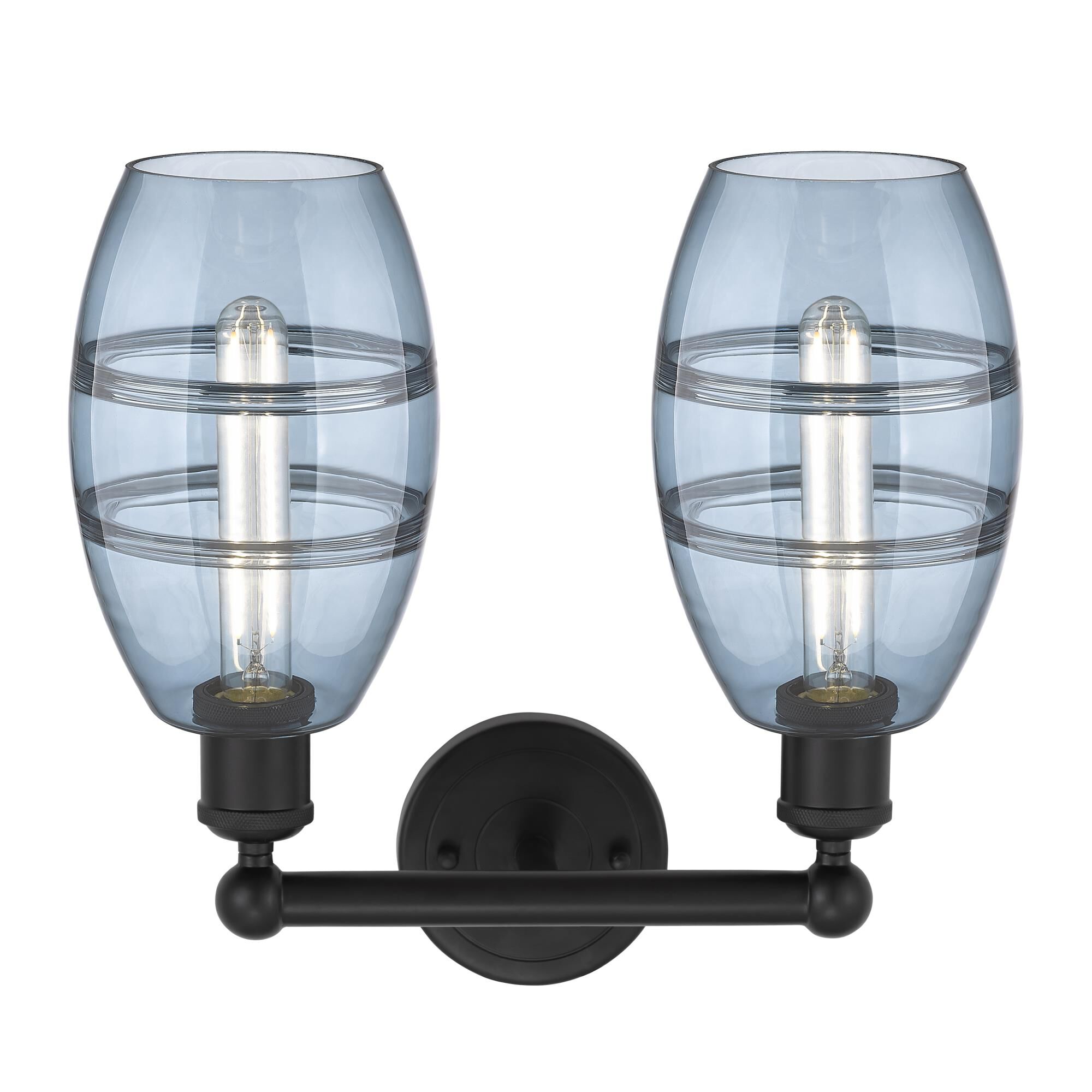 Shown in Matte Black finish and Princess Blue glass