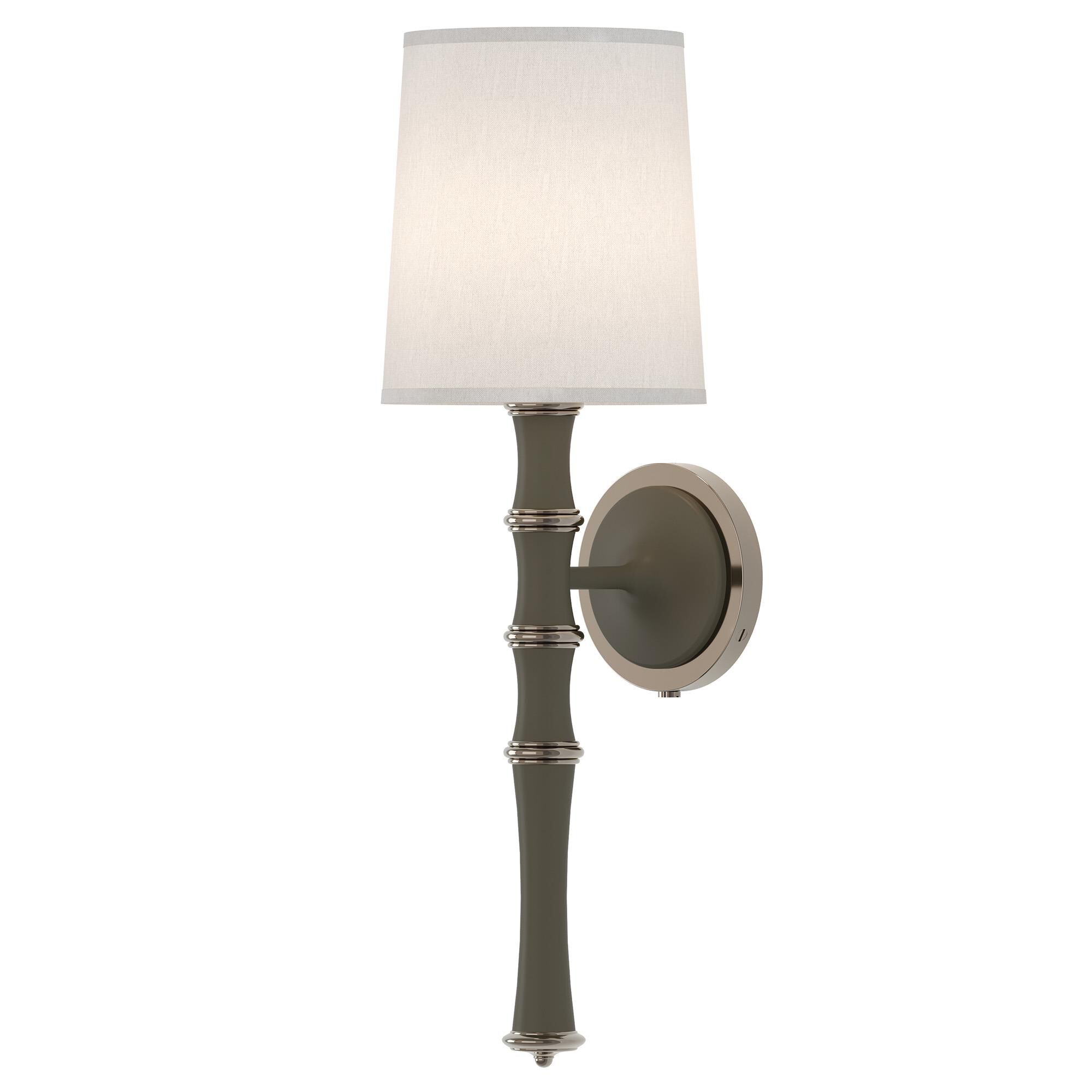 Shown in Matte Smokey finish and Ascot White shade and Polished Nickel  accent