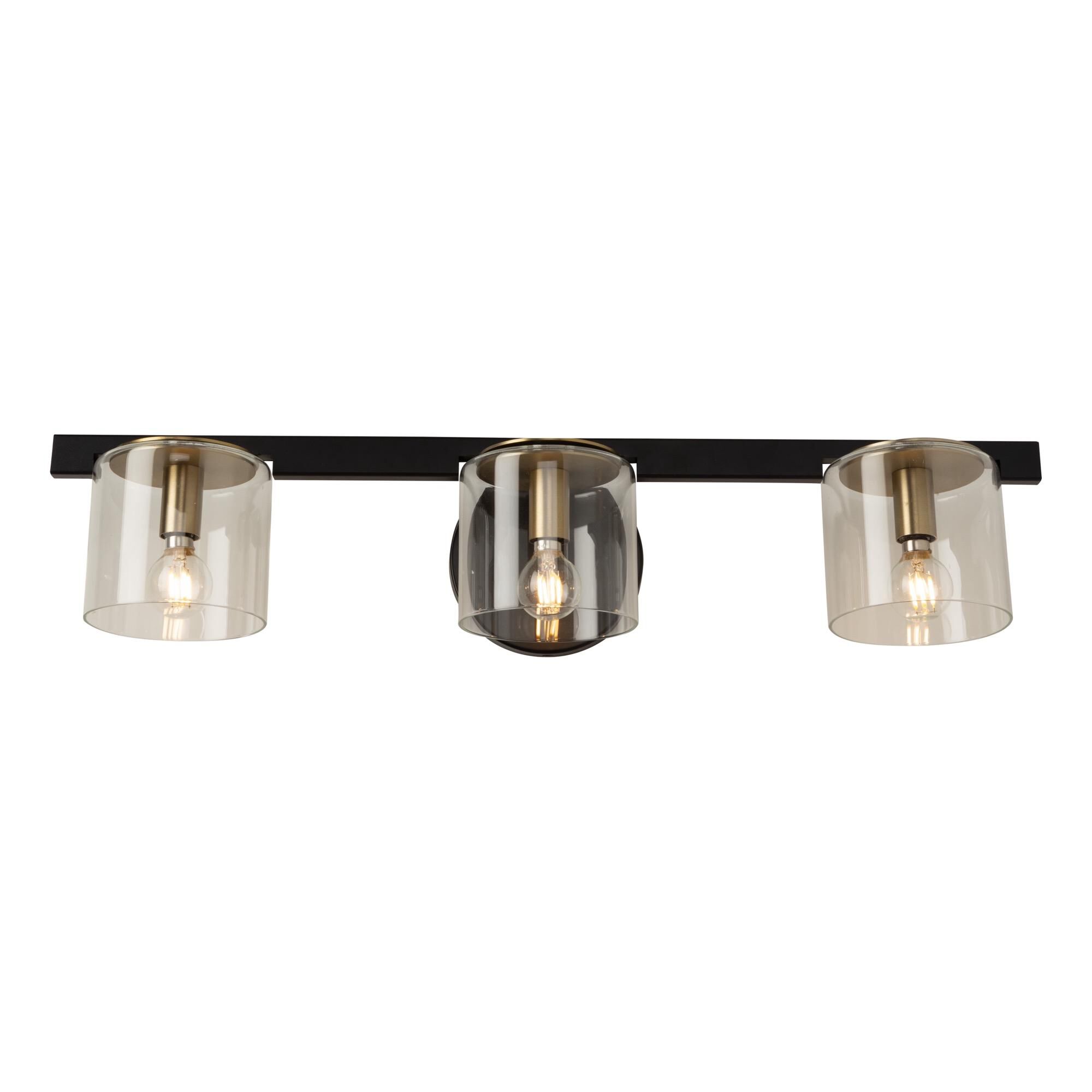 Shown in Black And Brass finish and Glass shade