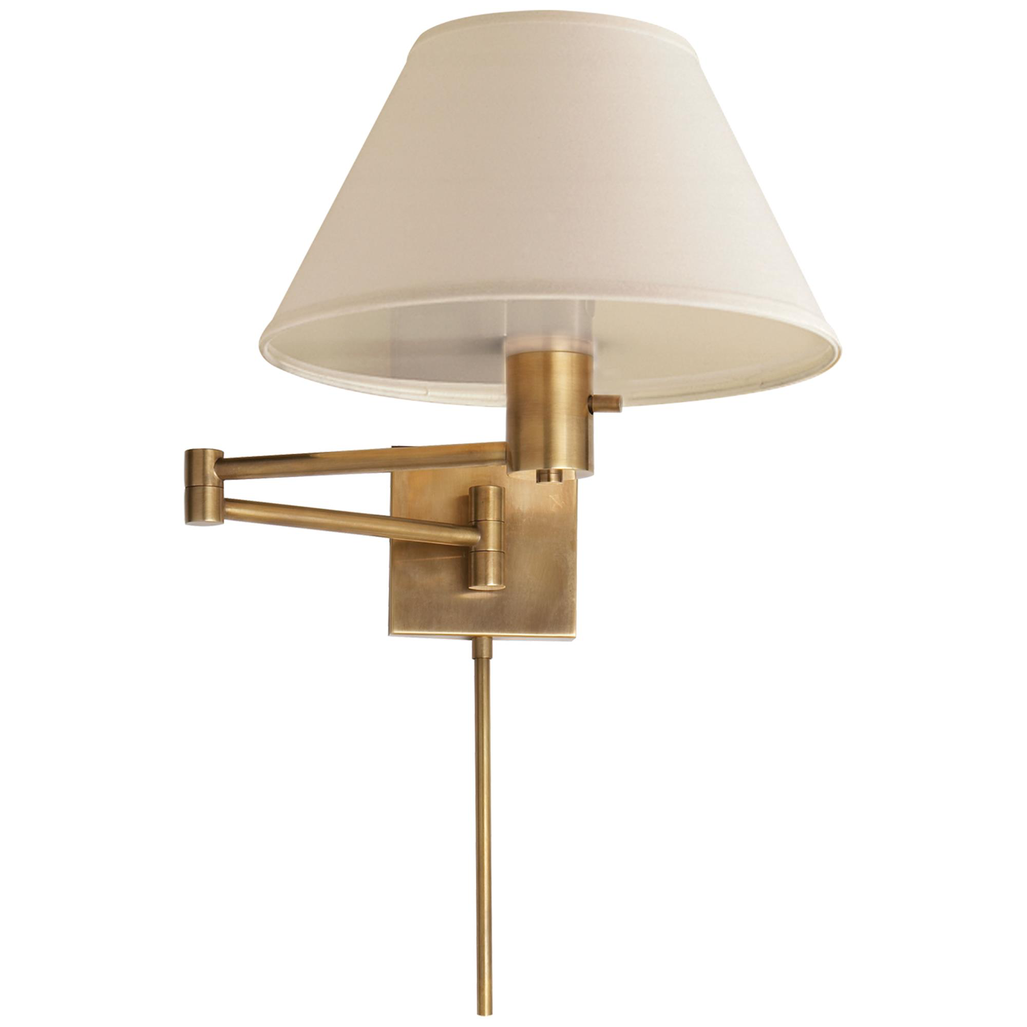 Shown in Hand-Rubbed Antique Brass finish and Linen shade