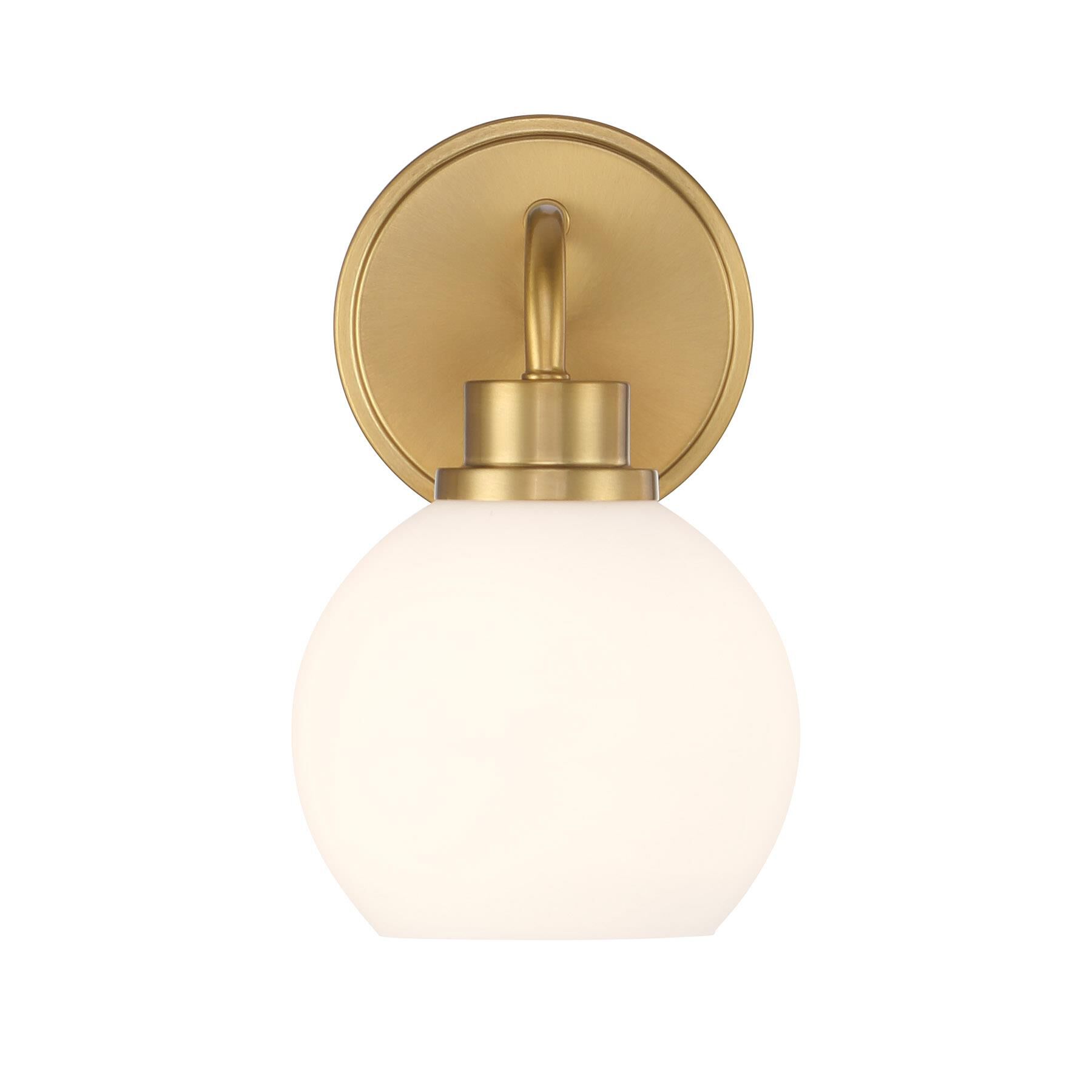 Shown in Natural Brass finish and White Opal glass