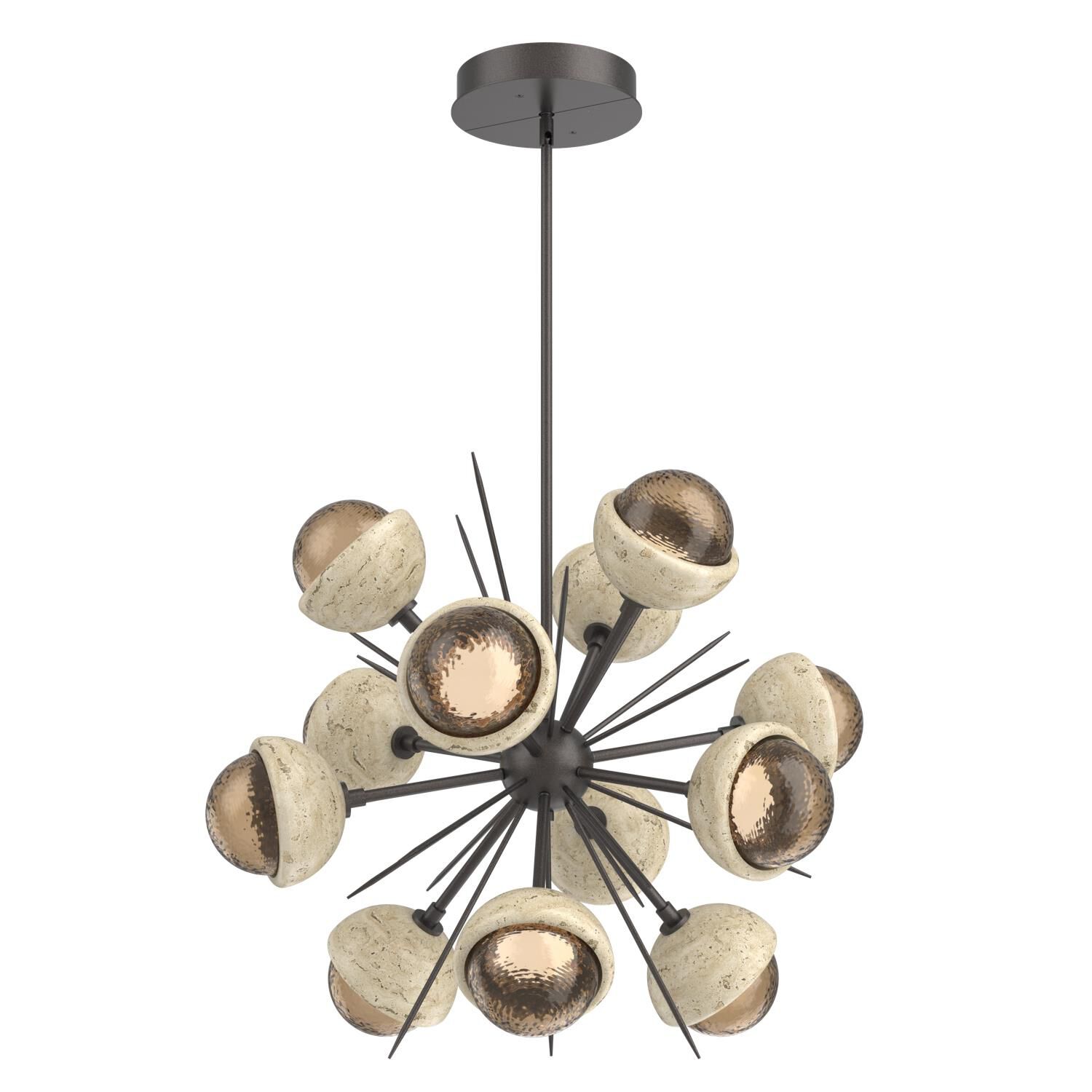 Shown in Graphite finish and Bronze glass and Travertine Stone accent