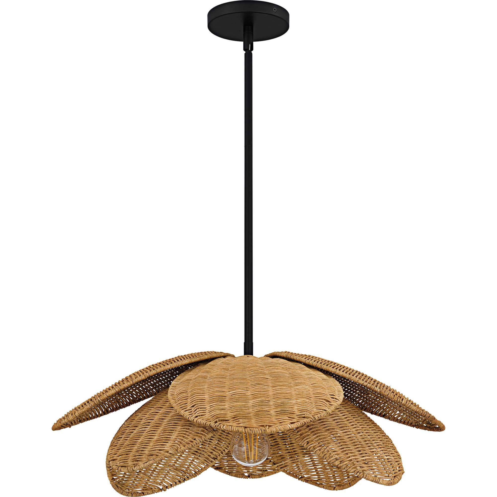 Shown in Matte Black finish and Rattan shade
