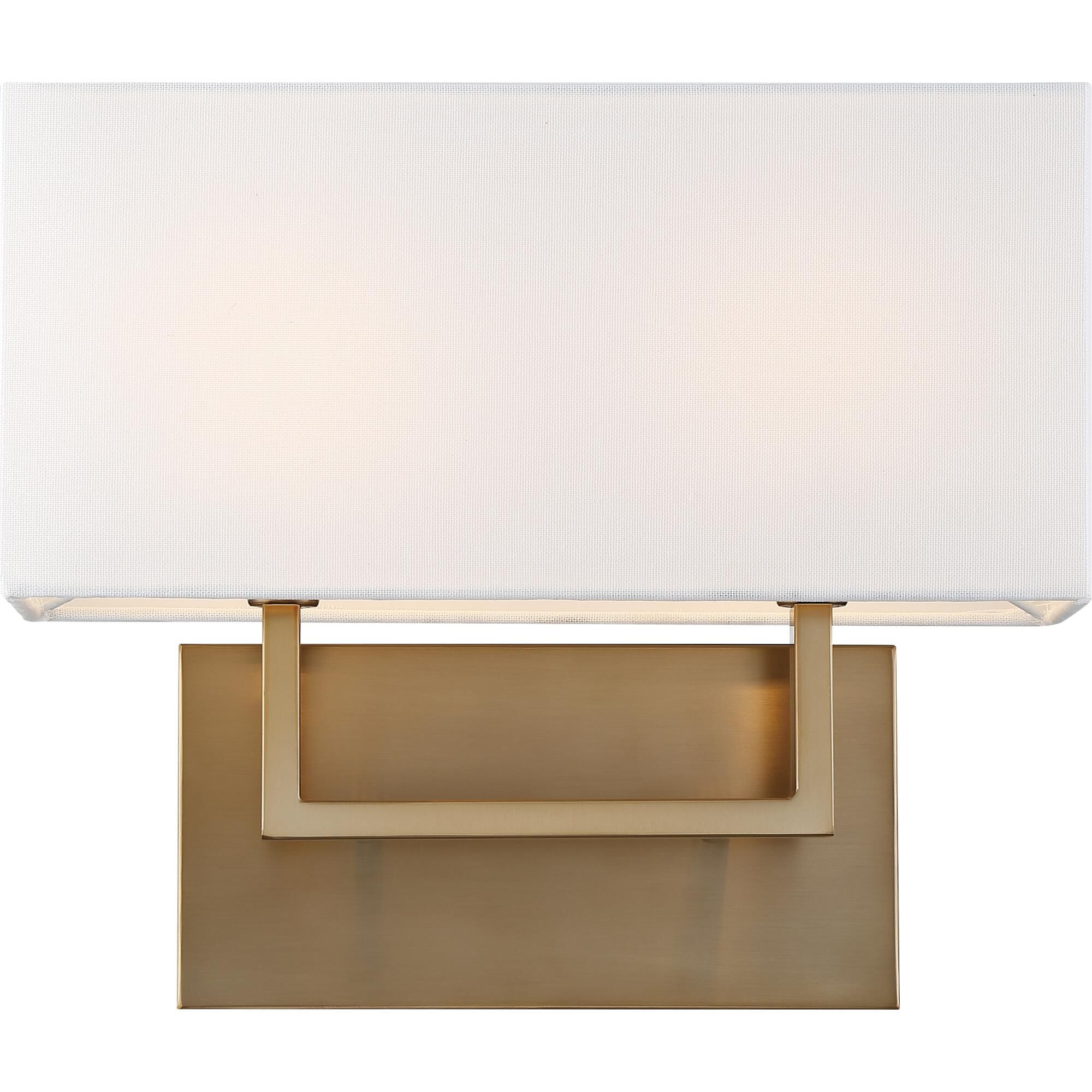 Shown in Burnished Brass finish and White Linen shade