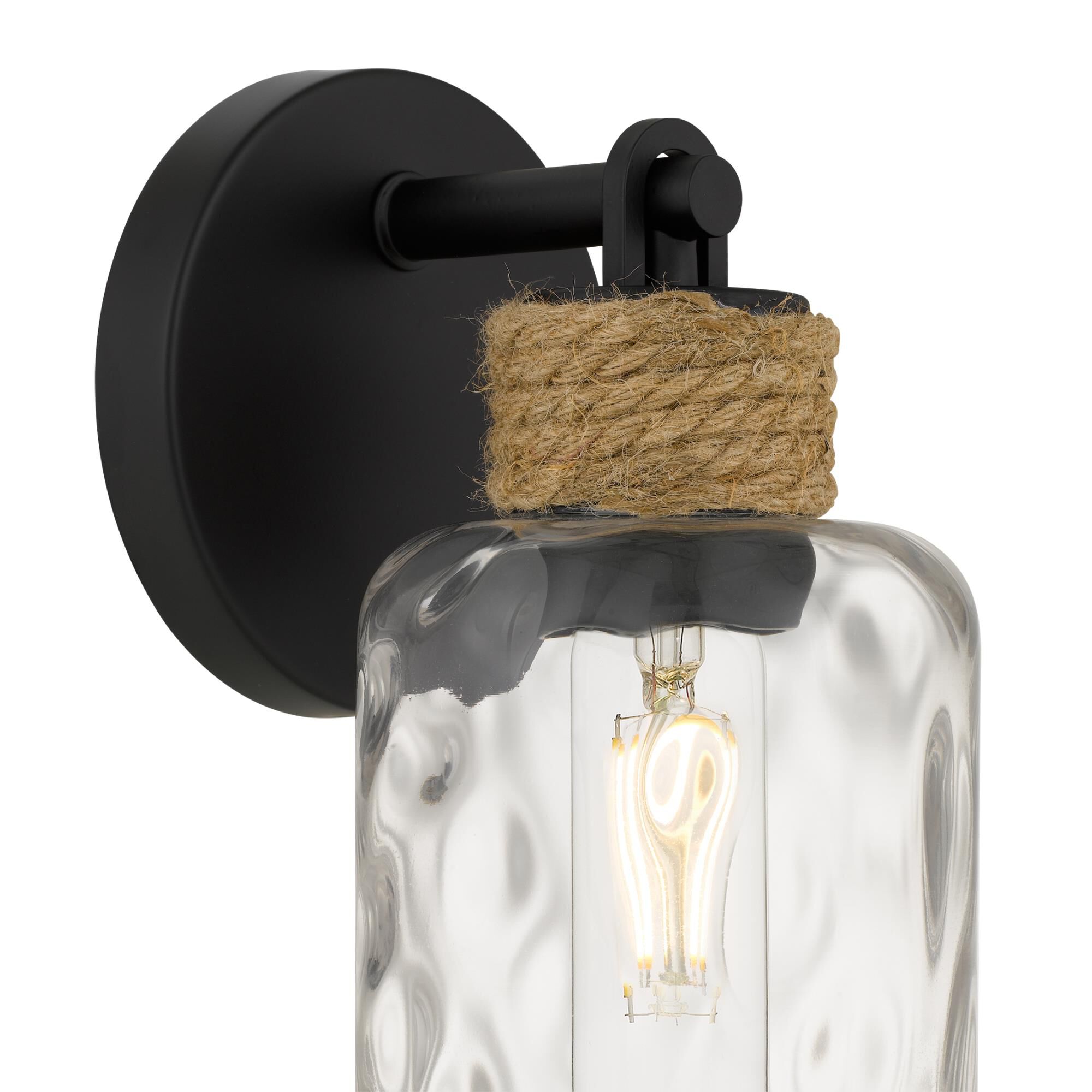 Shown in Matte Black finish and Clear Water Glass shade