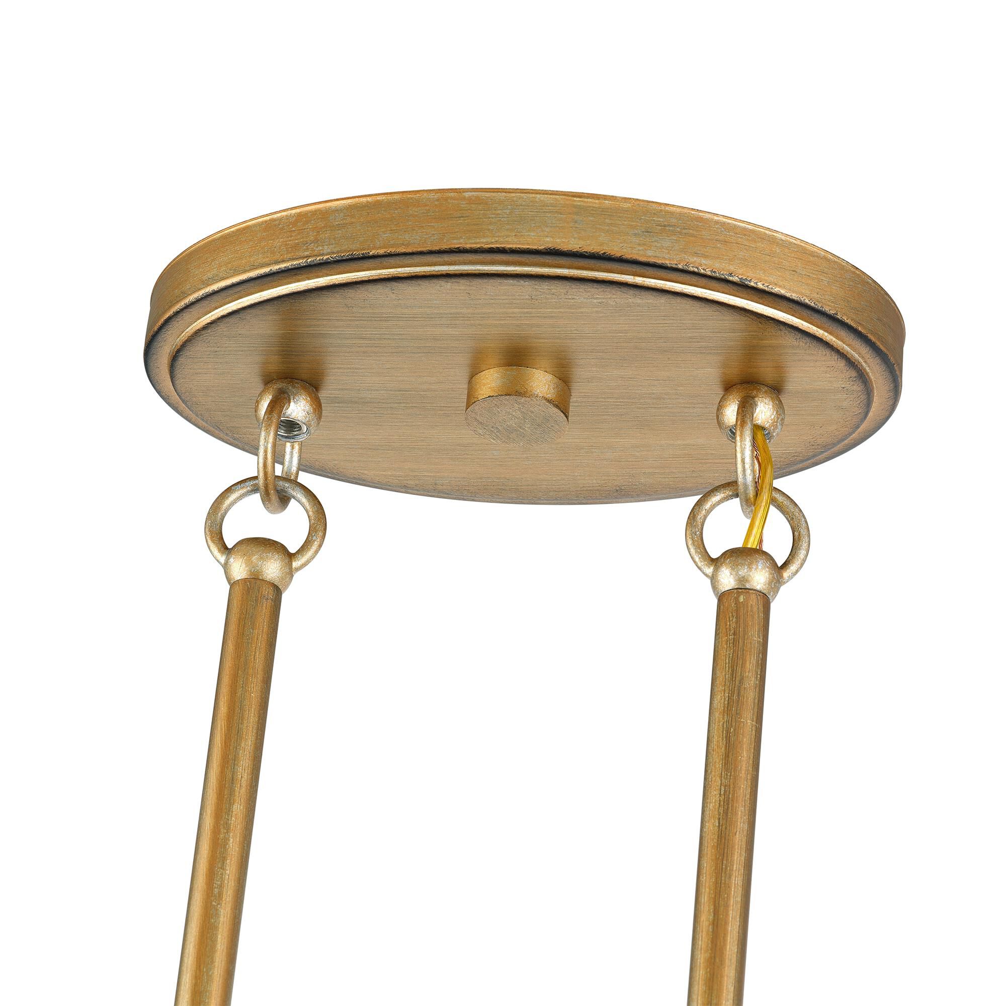 Shown in Antique Gold Leaf finish and Hand-Woven Rustic Walnut Color Rattan shade