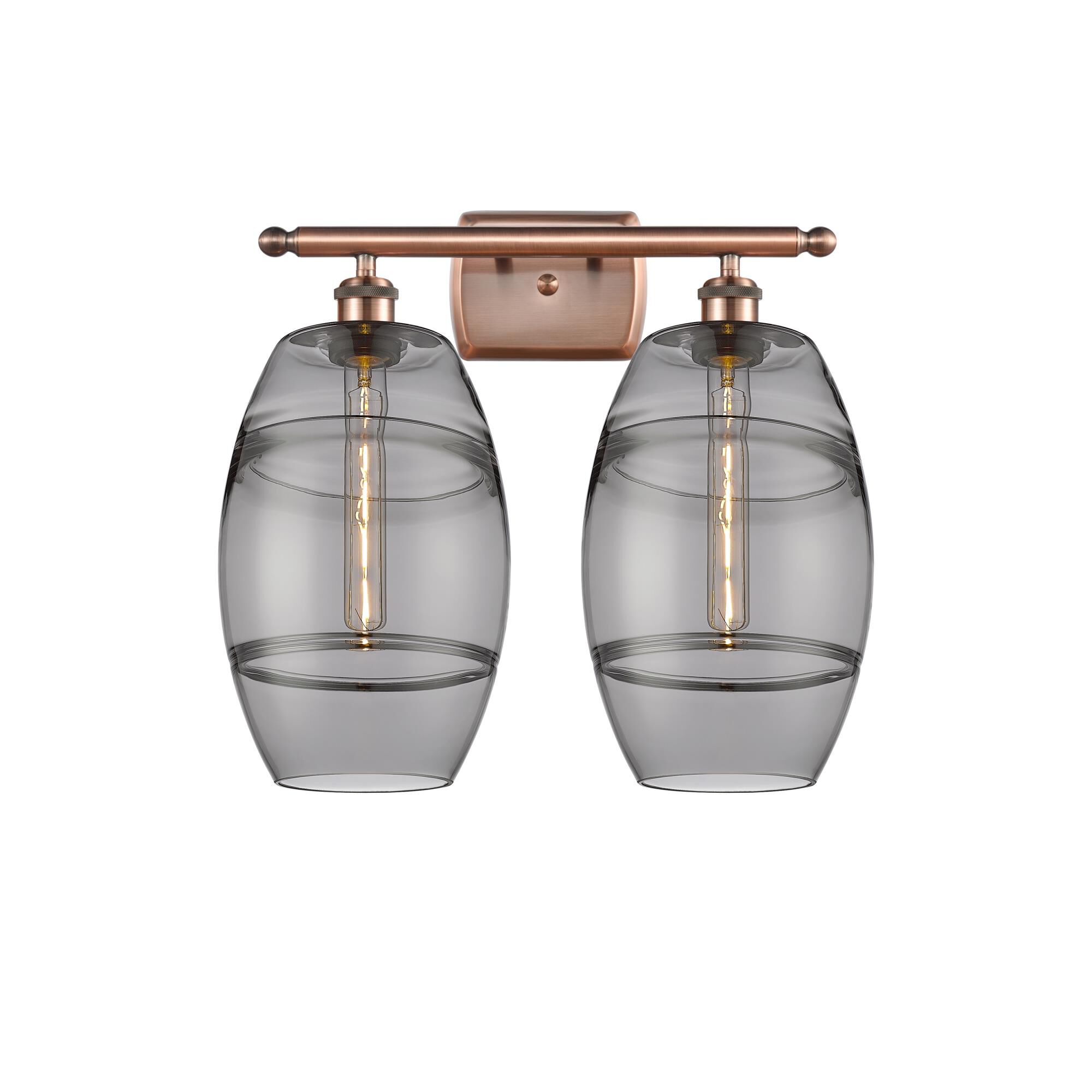 Shown in Antique Copper finish and Light Smoke glass