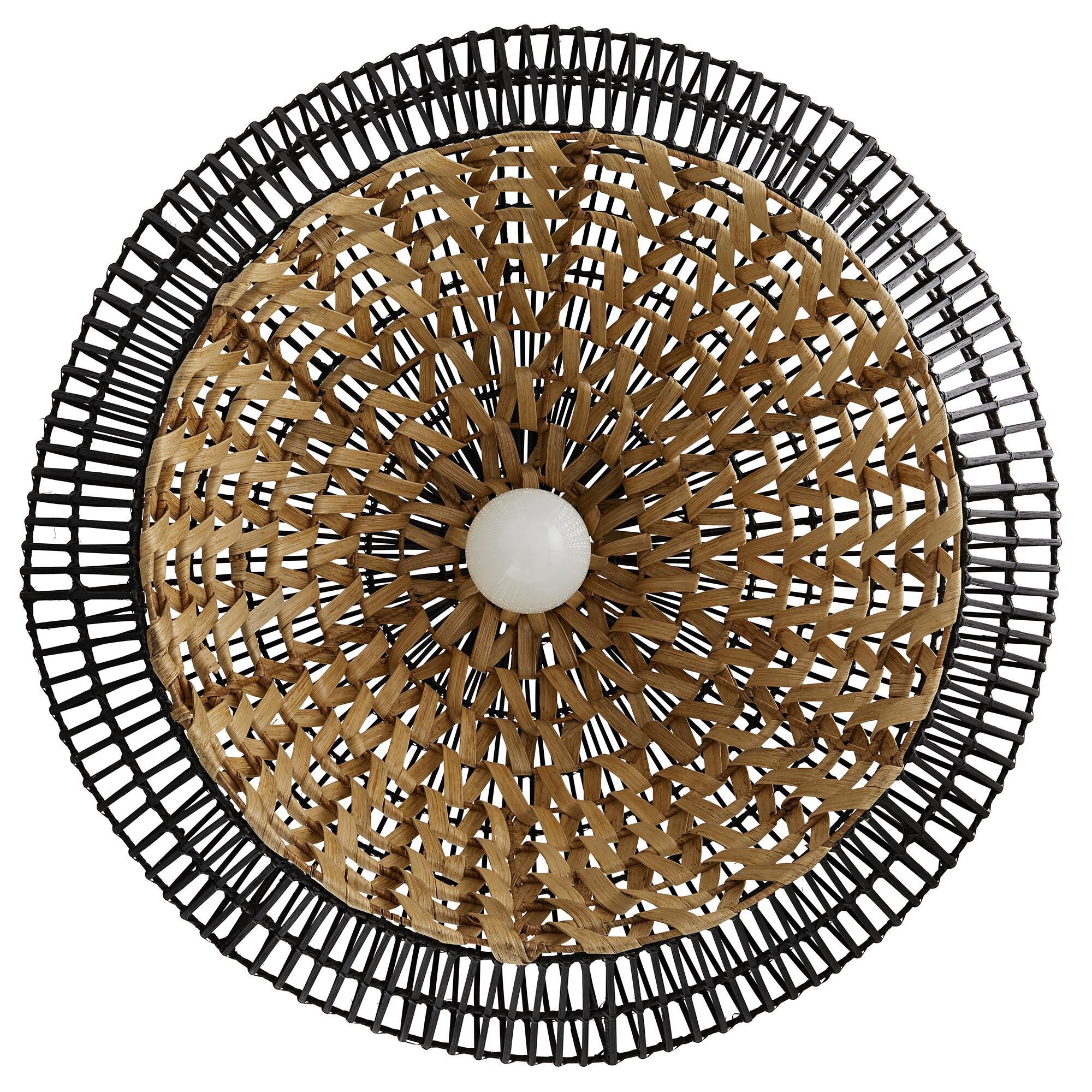 Shown in Antique Brass finish and Black Rattan Outer - Natural Rattan Inner shade