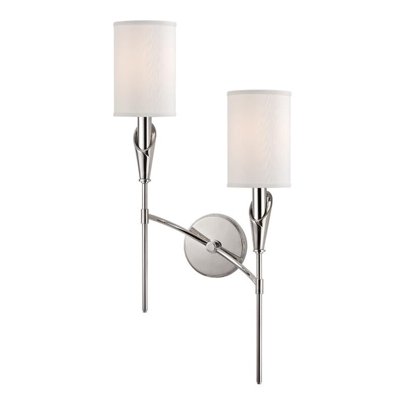Shown in Polished Nickel finish and White Faux Silk shade