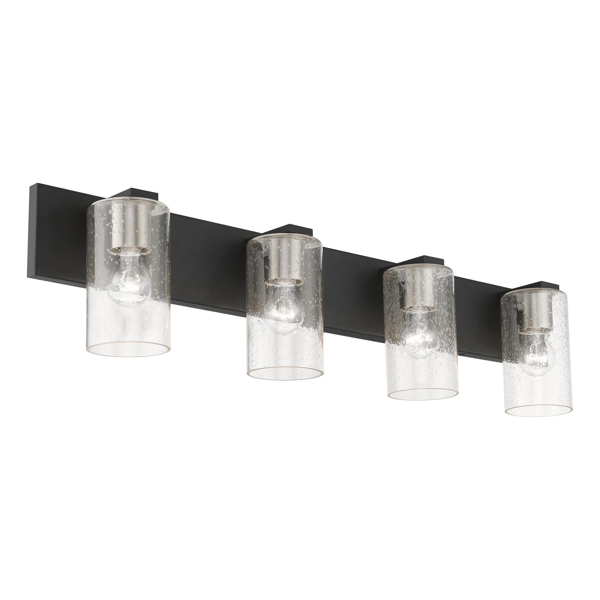 Shown in Black with Brushed Nickel Accents finish and Clear Seeded glass
