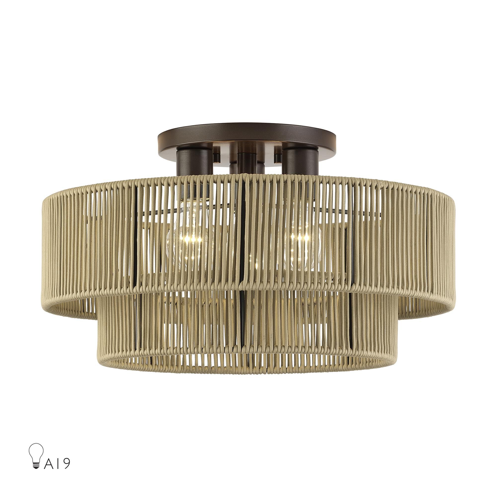 Shown in English Bronze finish and Hand-Woven Venetian Gold Color Polyester Rope shade