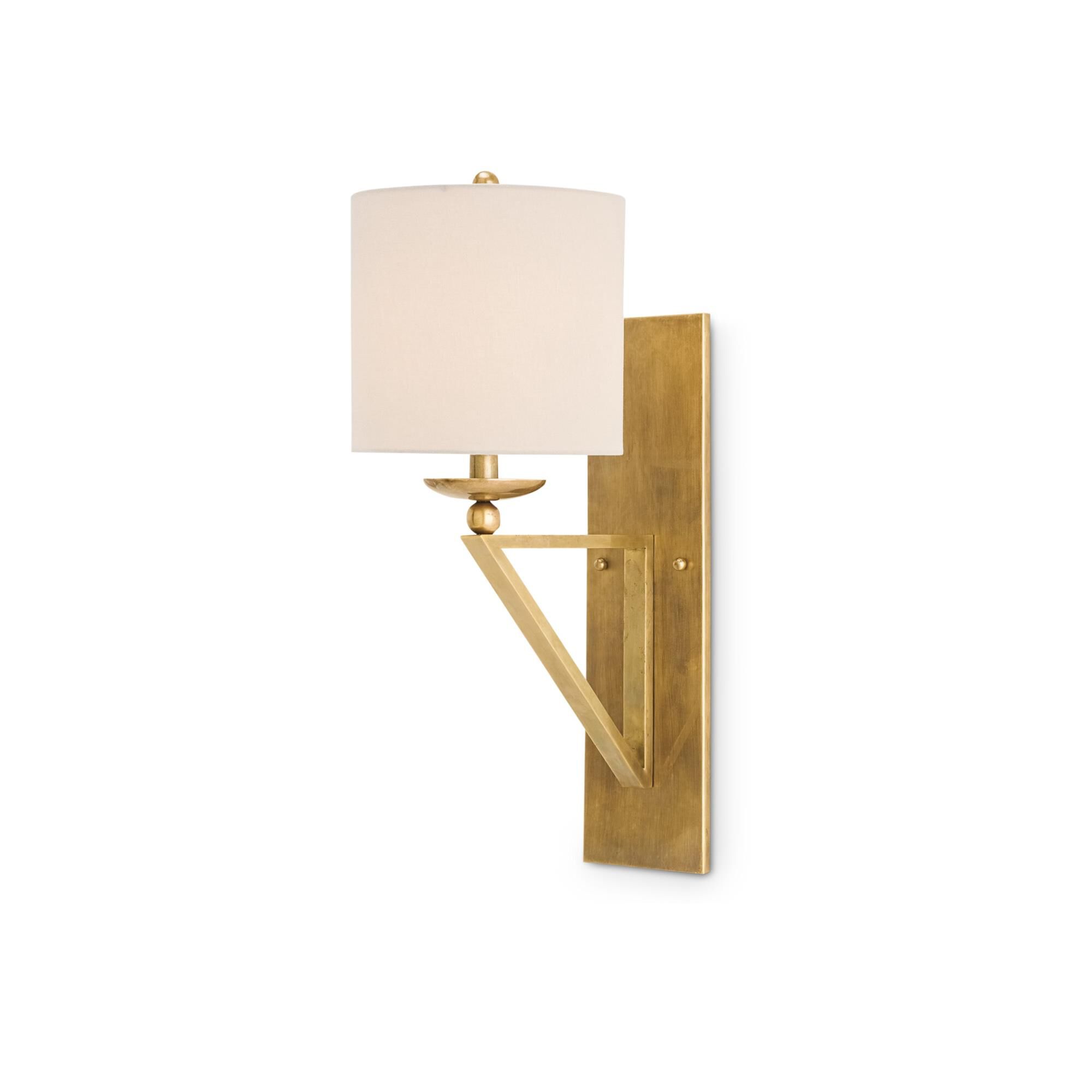 Shown in Vintage Brass finish and Light Beige Shantung shade