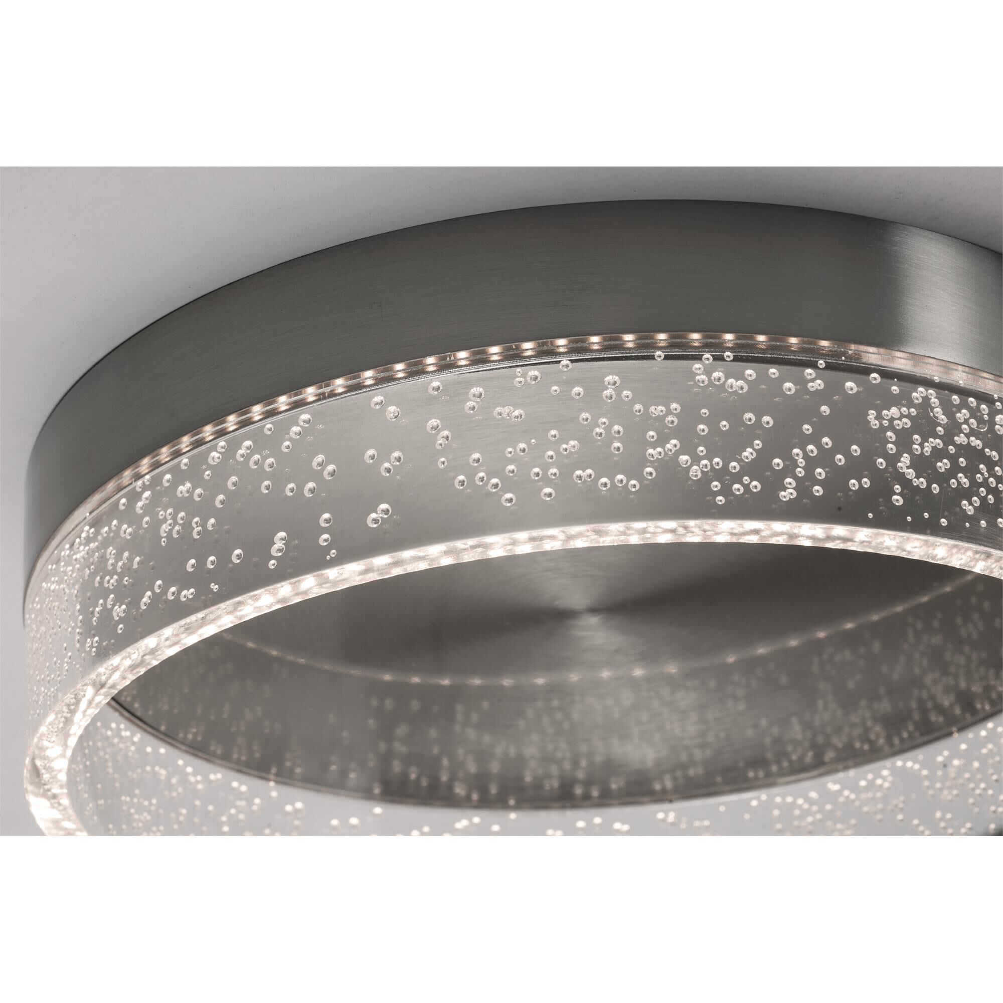 Shown in Satin Nickel finish and Clear Bubble Acrylic shade