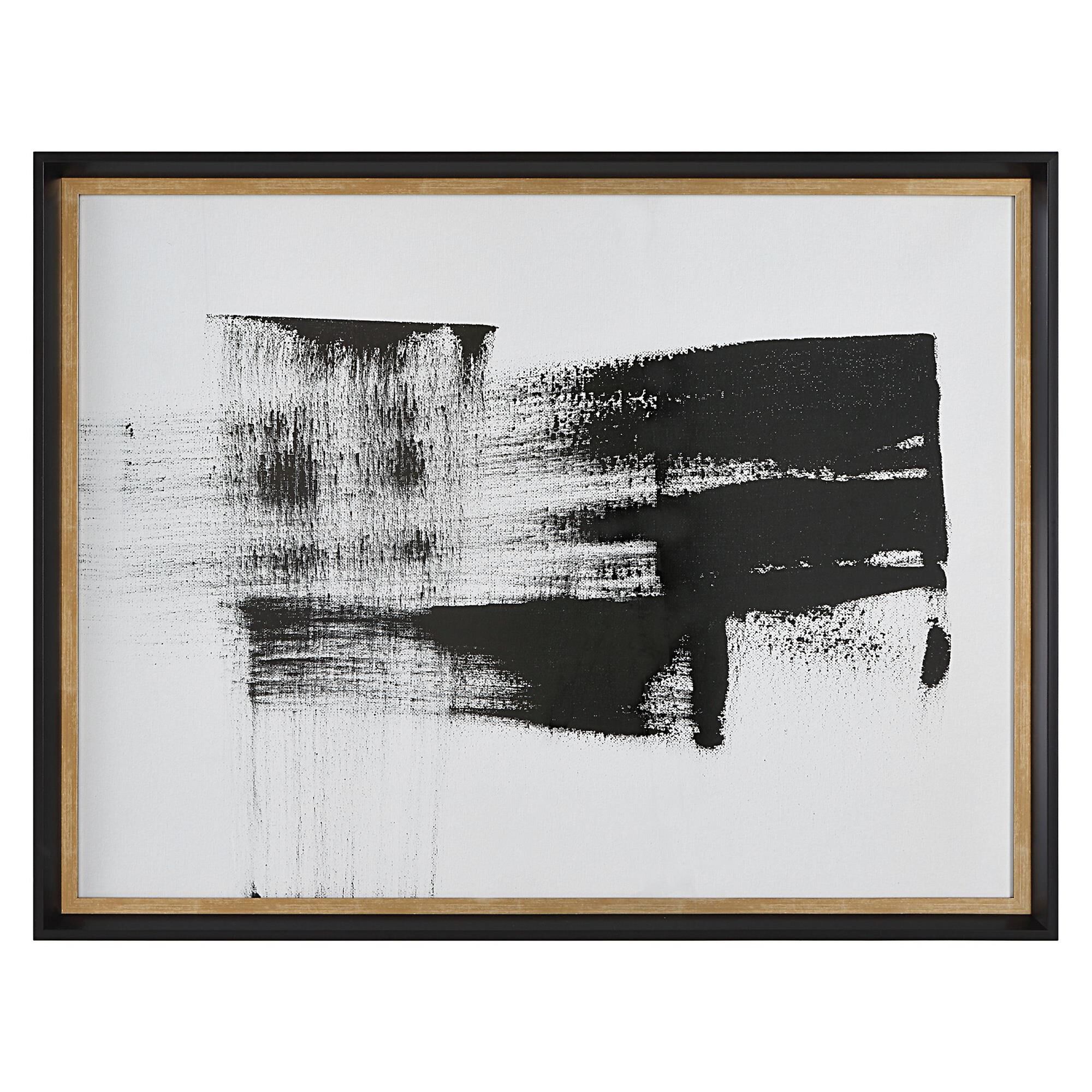 Shown in Black Frame With Gold Inner Fillet, Under Glass, Black And White Abstract Print finish