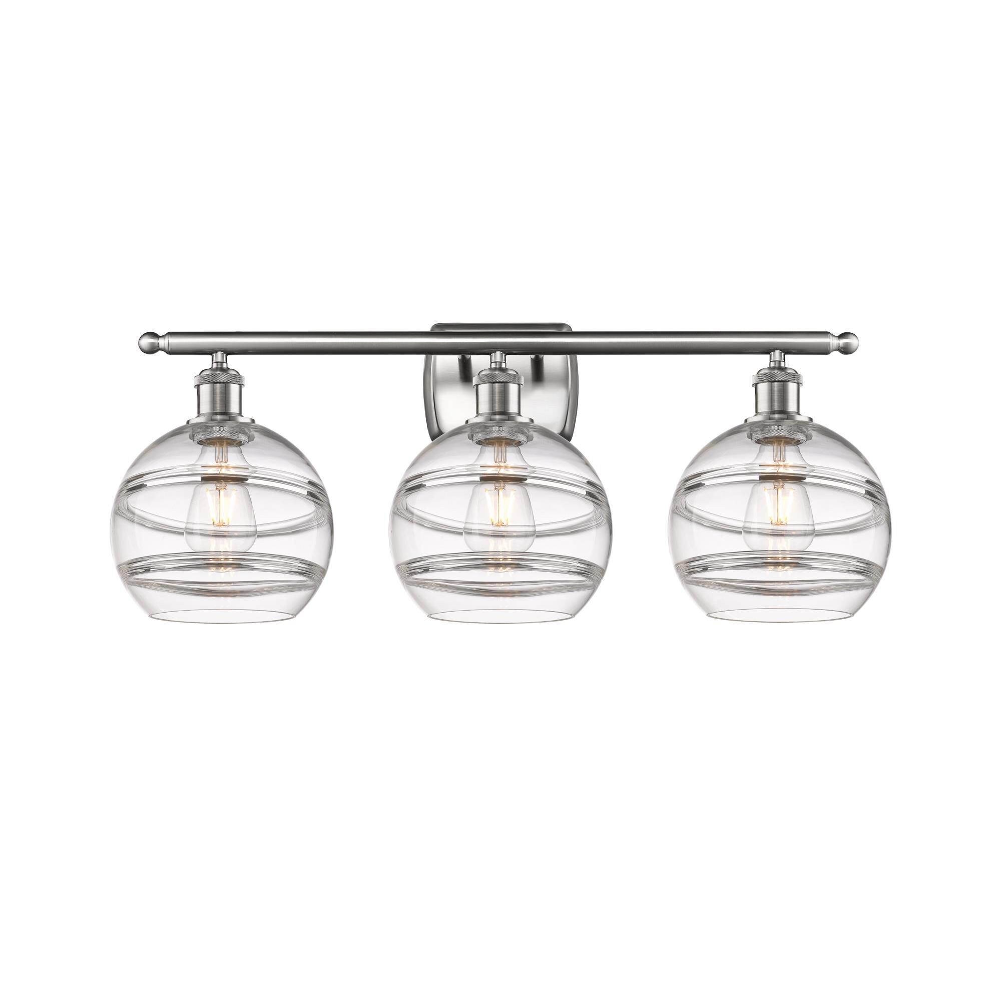 Shown in Brushed Satin Nickel finish and Clear glass