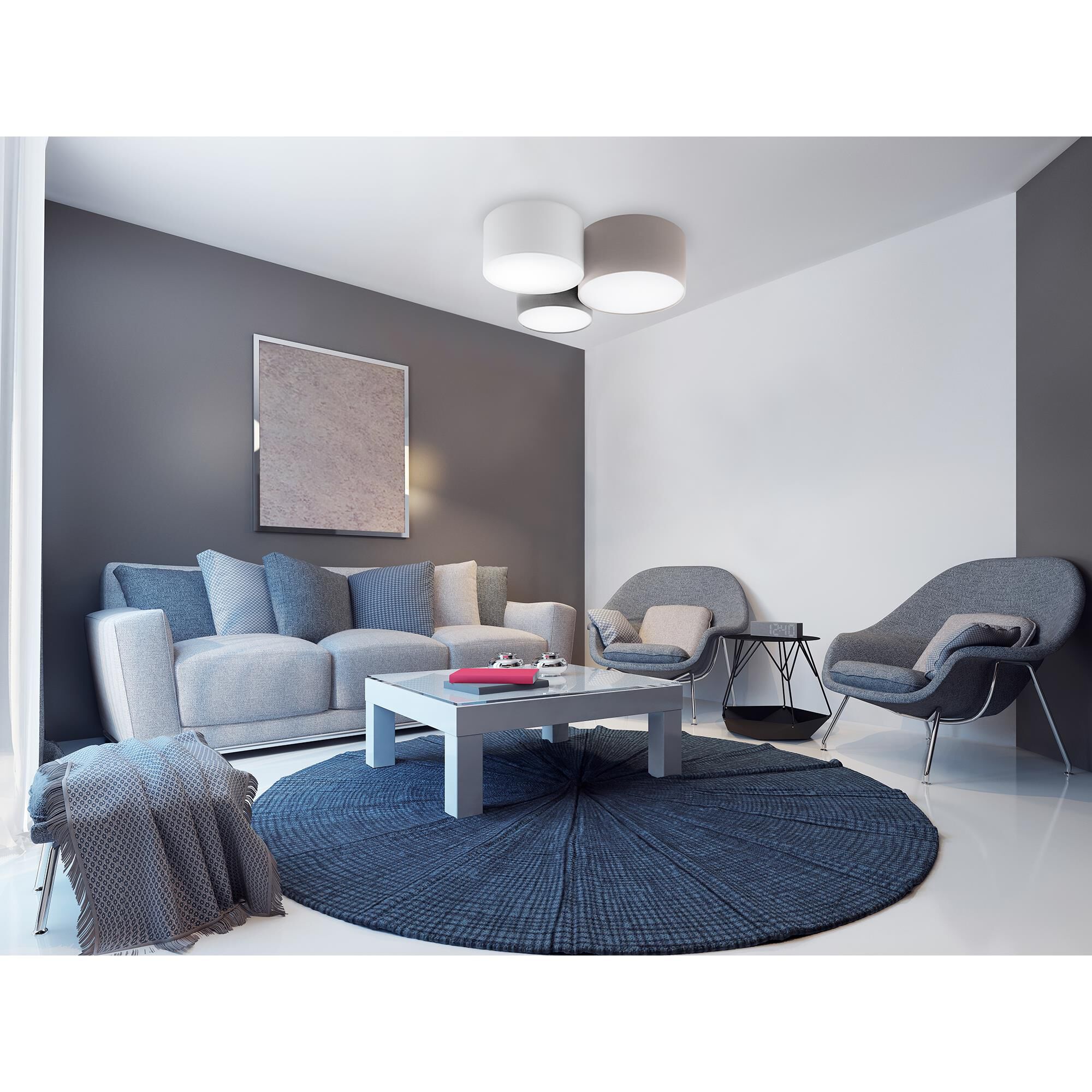 Shown in Taupe/White/Grey finish and Drum shade