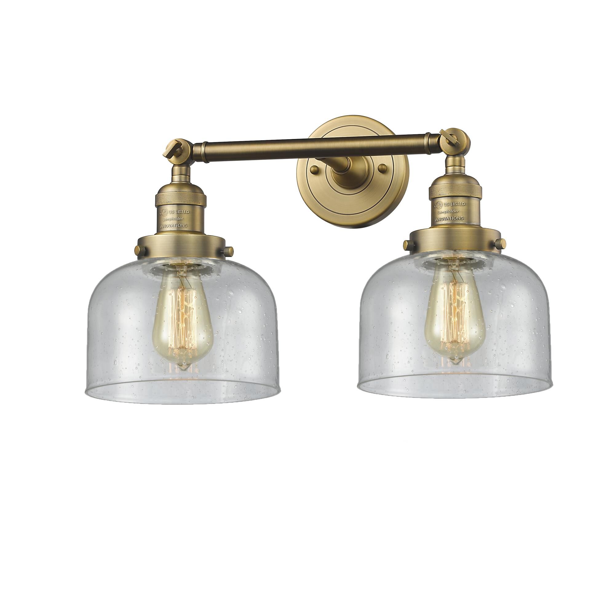 Shown in Brushed Brass finish and Seedy glass