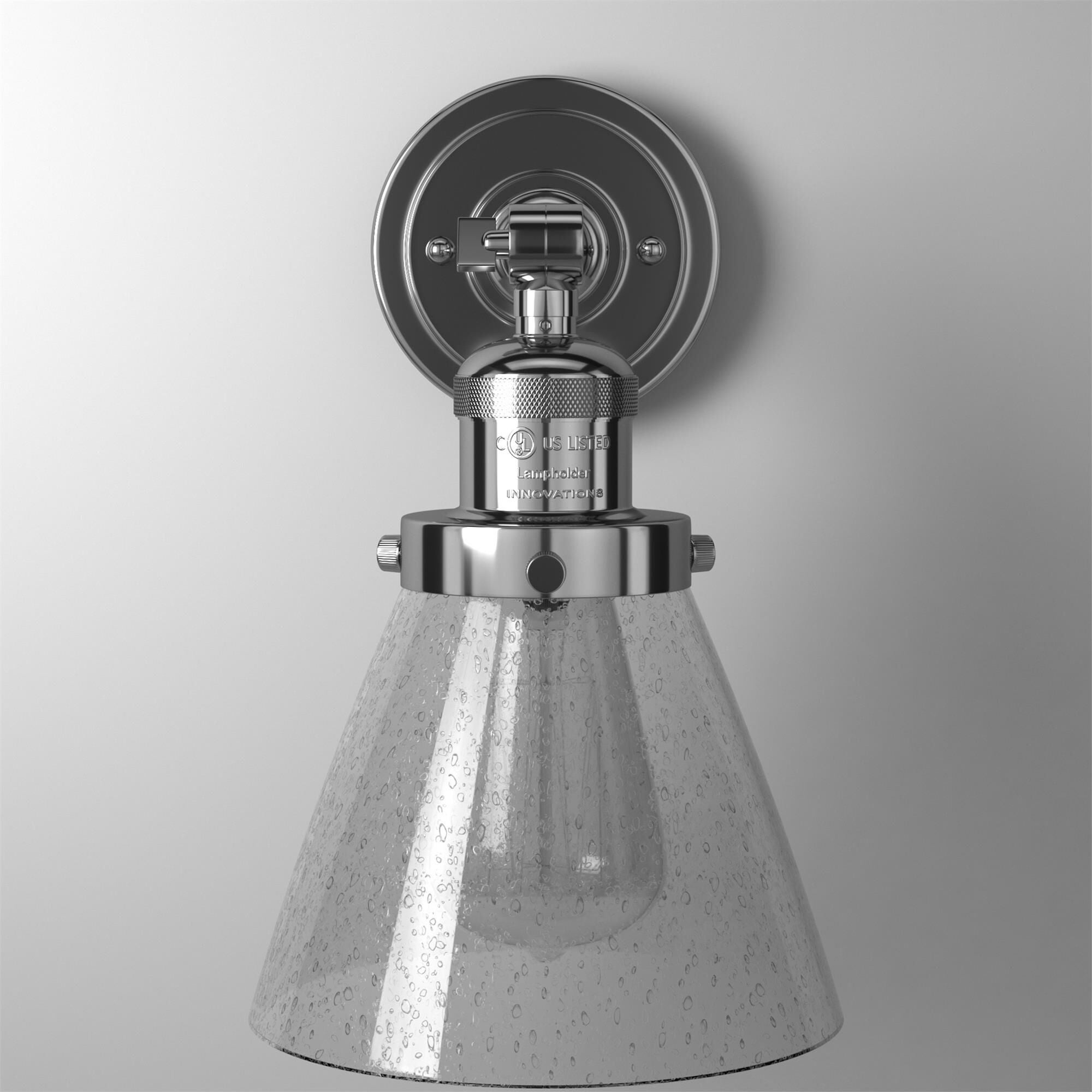 Shown in Polished Chrome finish and Seedy glass